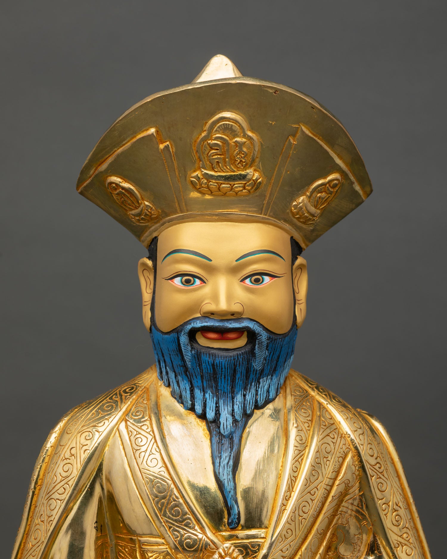 Close Up of Zhabdrung Ngawang Namgyal Copper Buddhist Statue