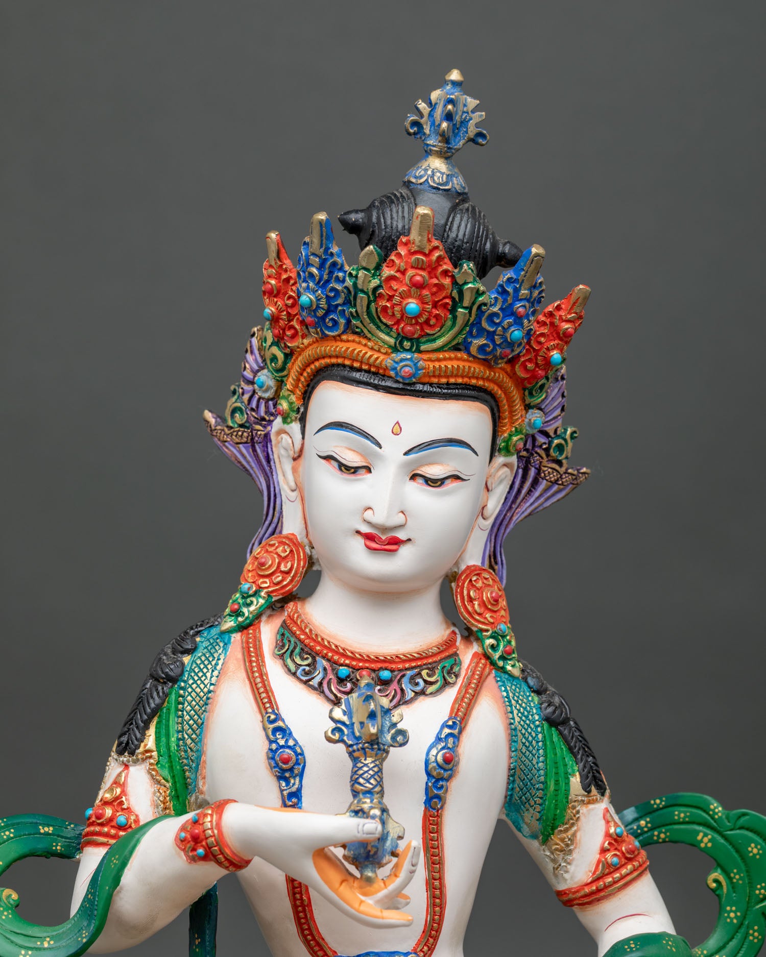 Close Up Vajrasattva Buddha Statue Face with Intricate Craftsmanship