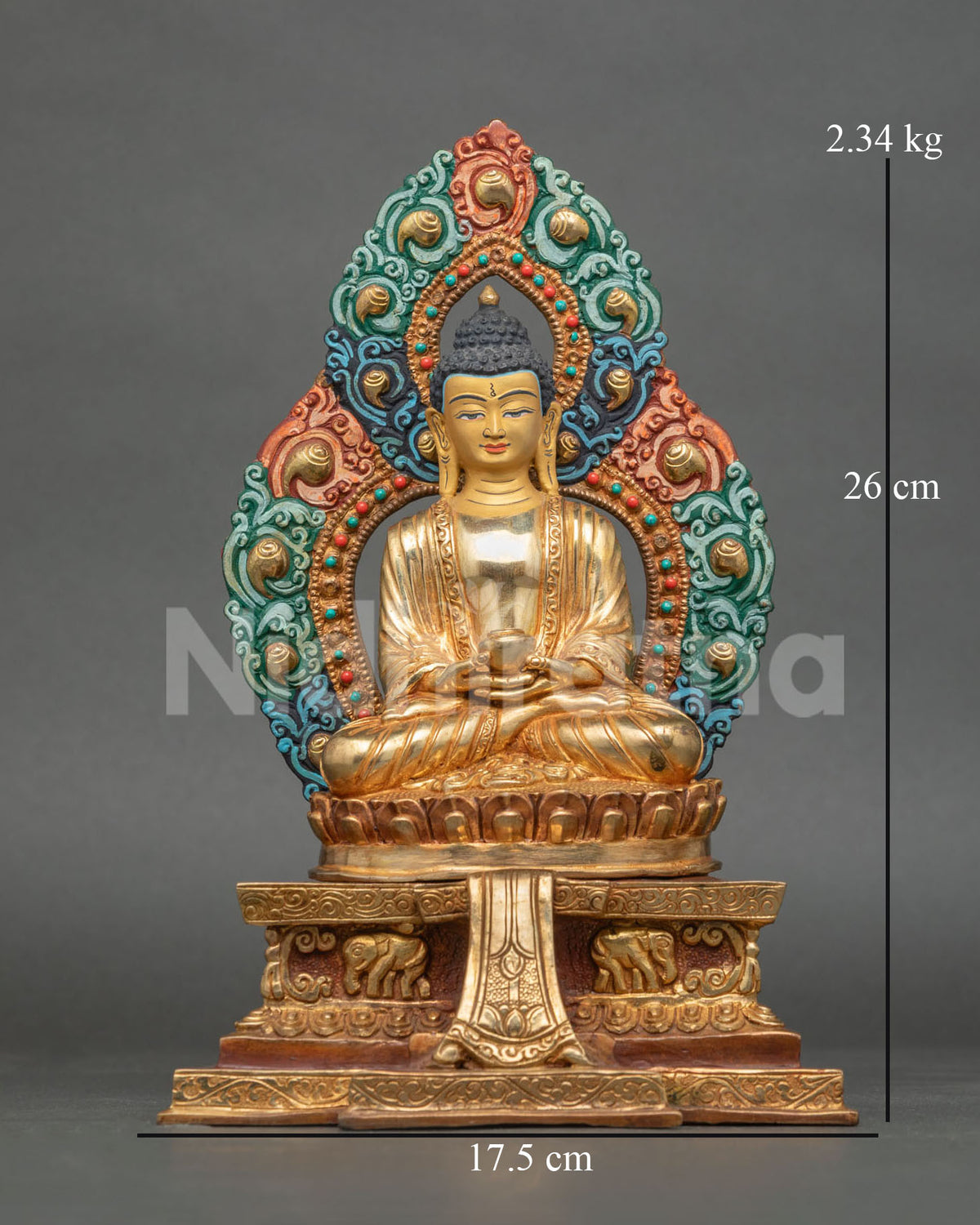 Close Up View of Amitabha Buddha Statue Meditation Mudra and Alms Bowl