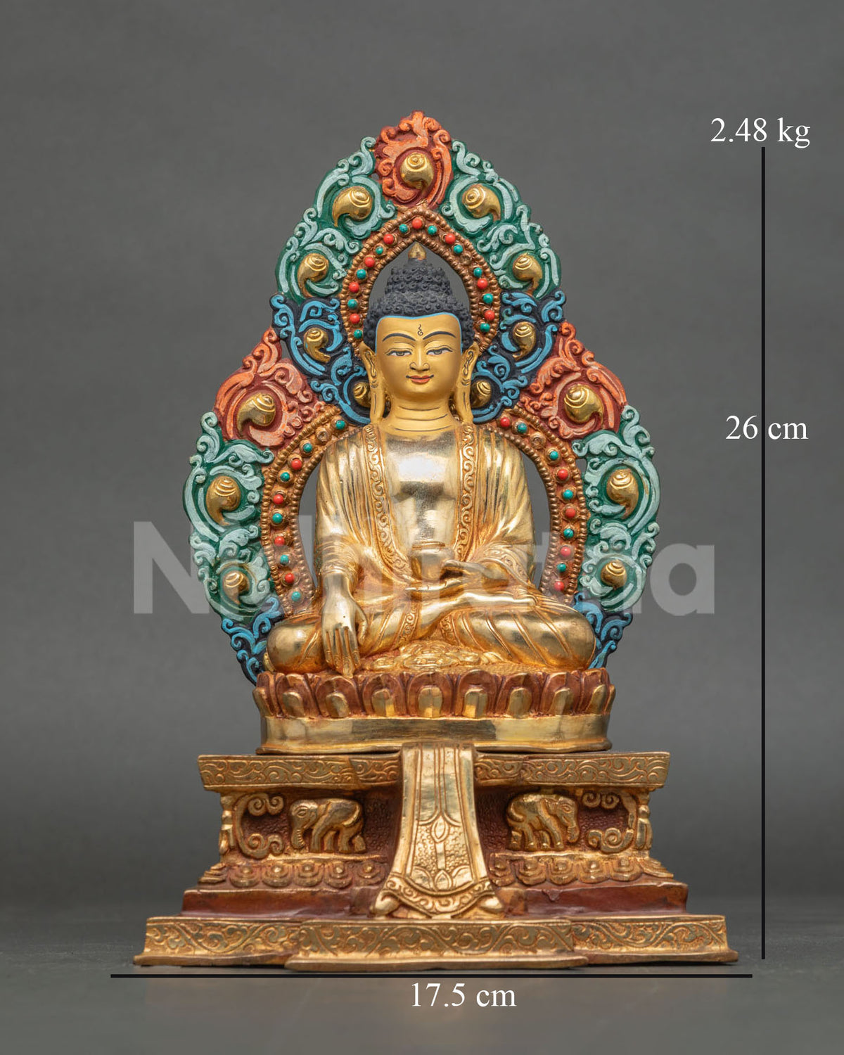 Close Up View of Shakyamuni Buddha Statue Gold Painted Face and Sacred Details