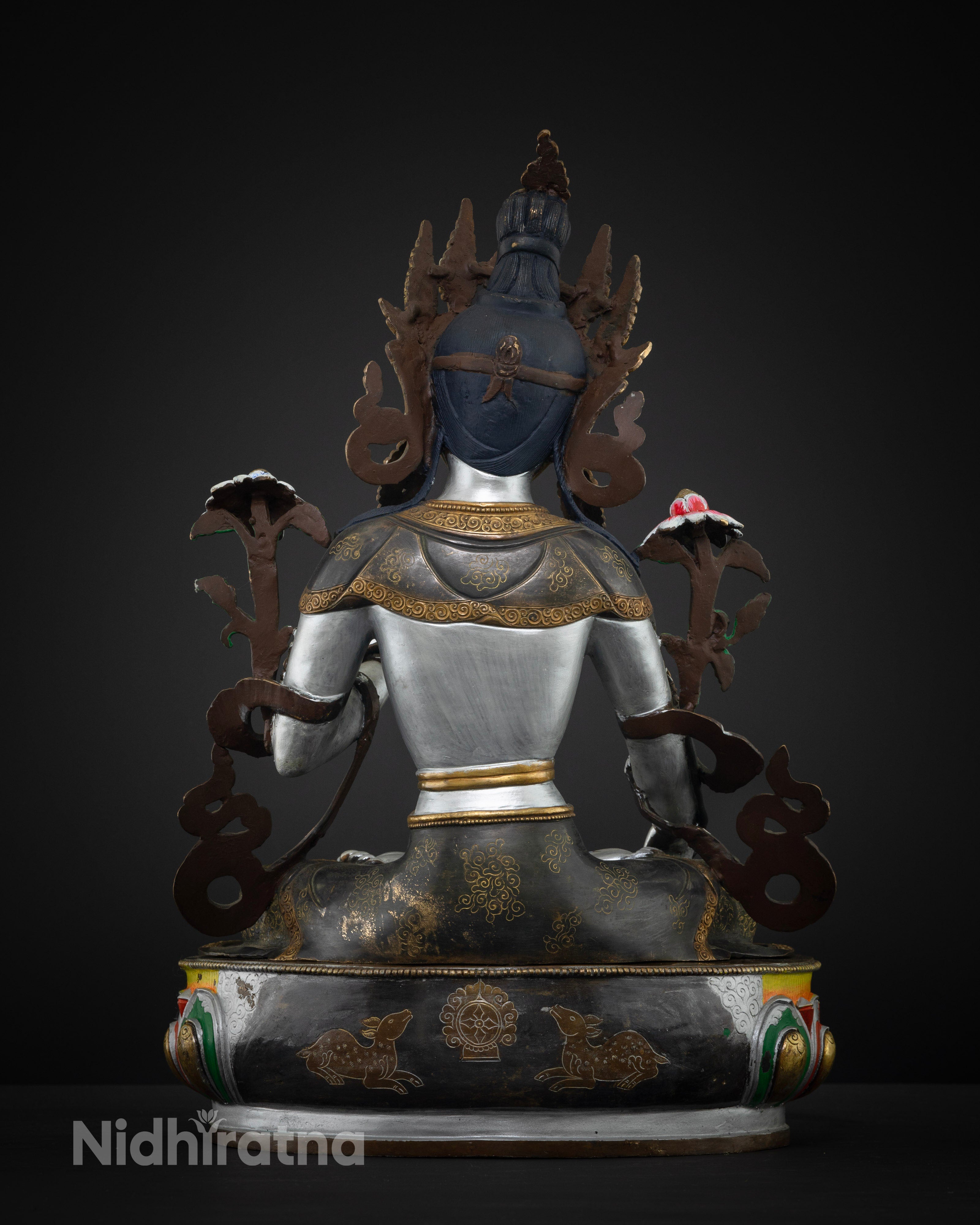 back view of masterpiece colorful white tara statue