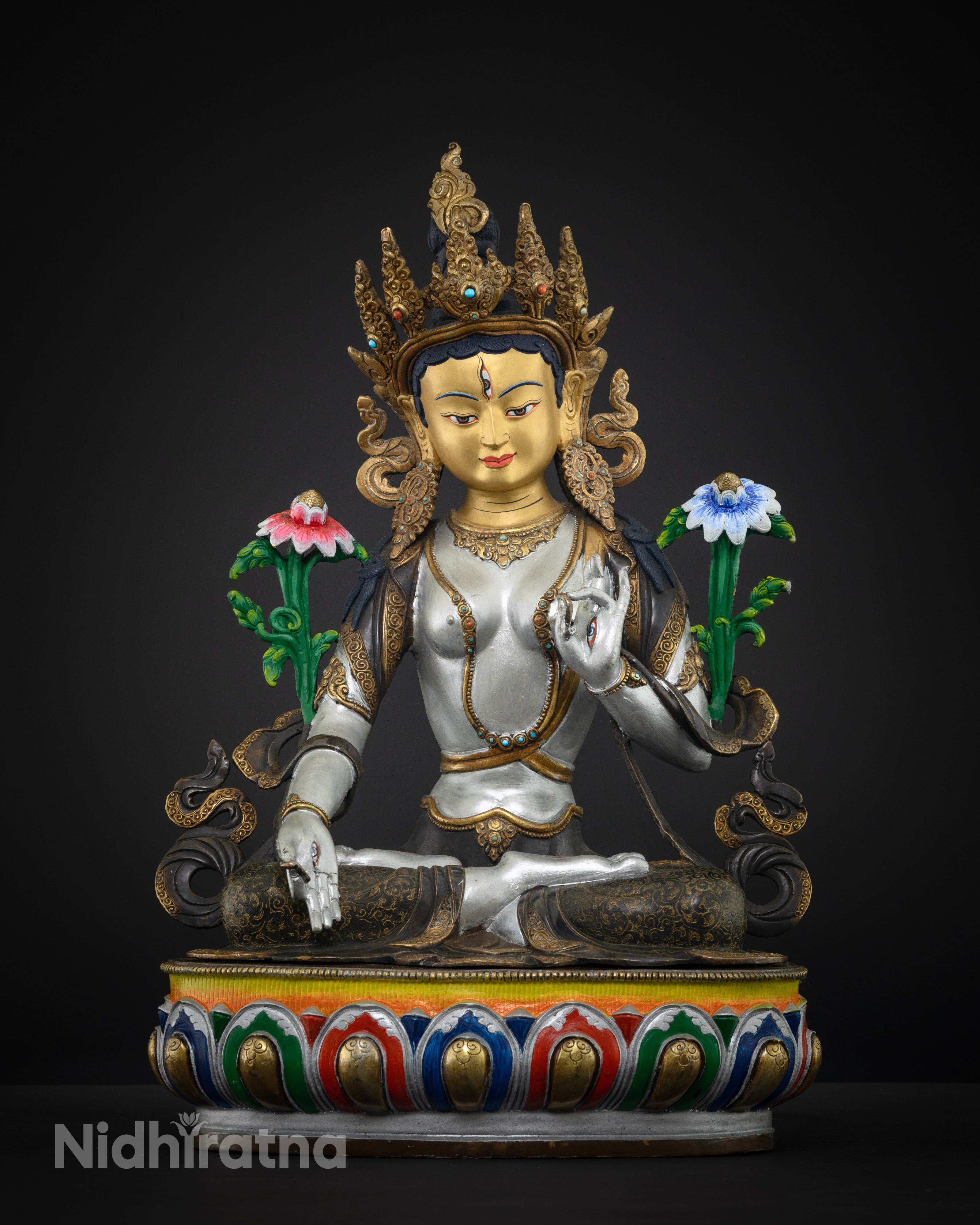 colorful white tara statue