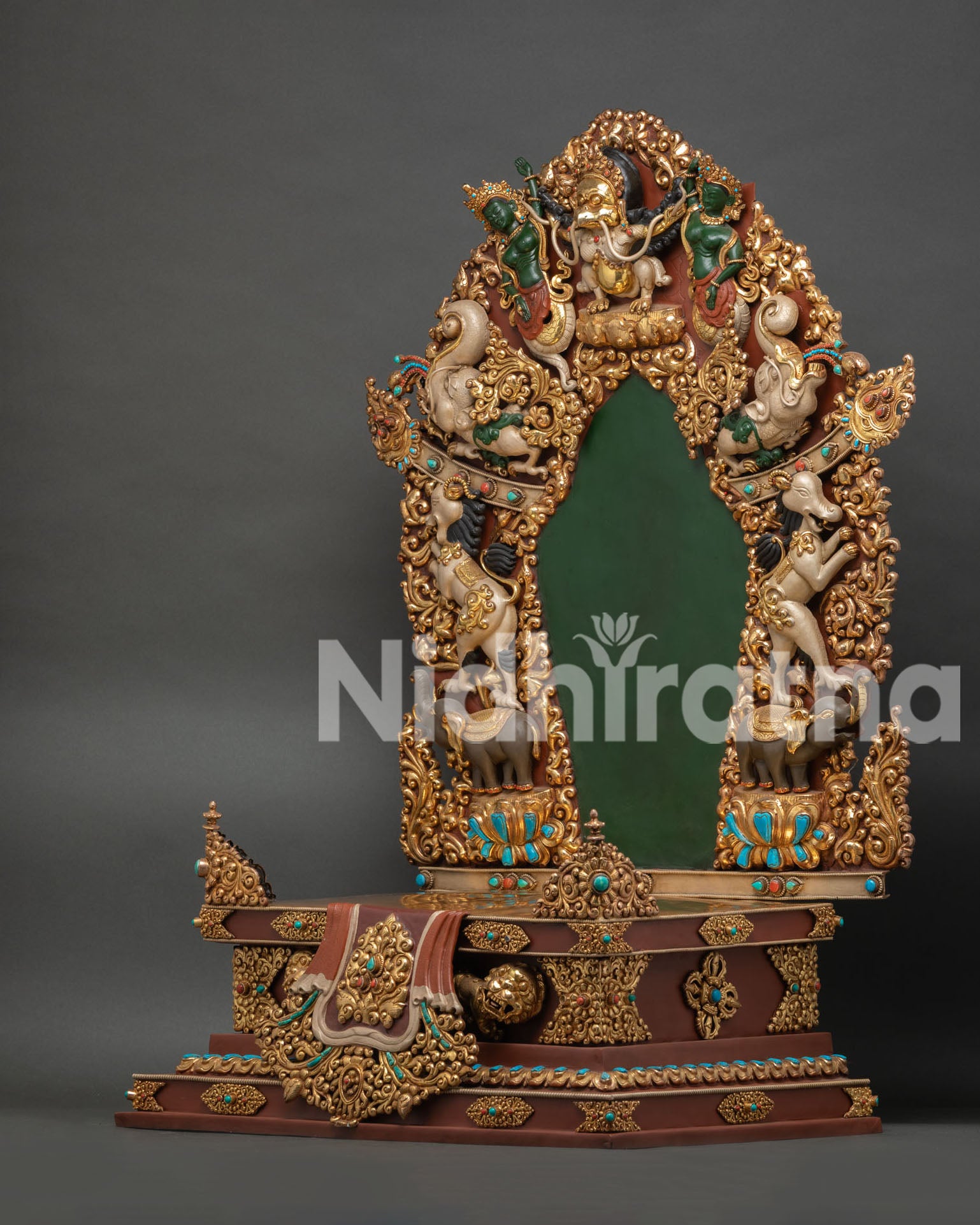 Decorative Buddhist throne for 20 to 21 inch Buddha statues handcrafted in Patan Nepal