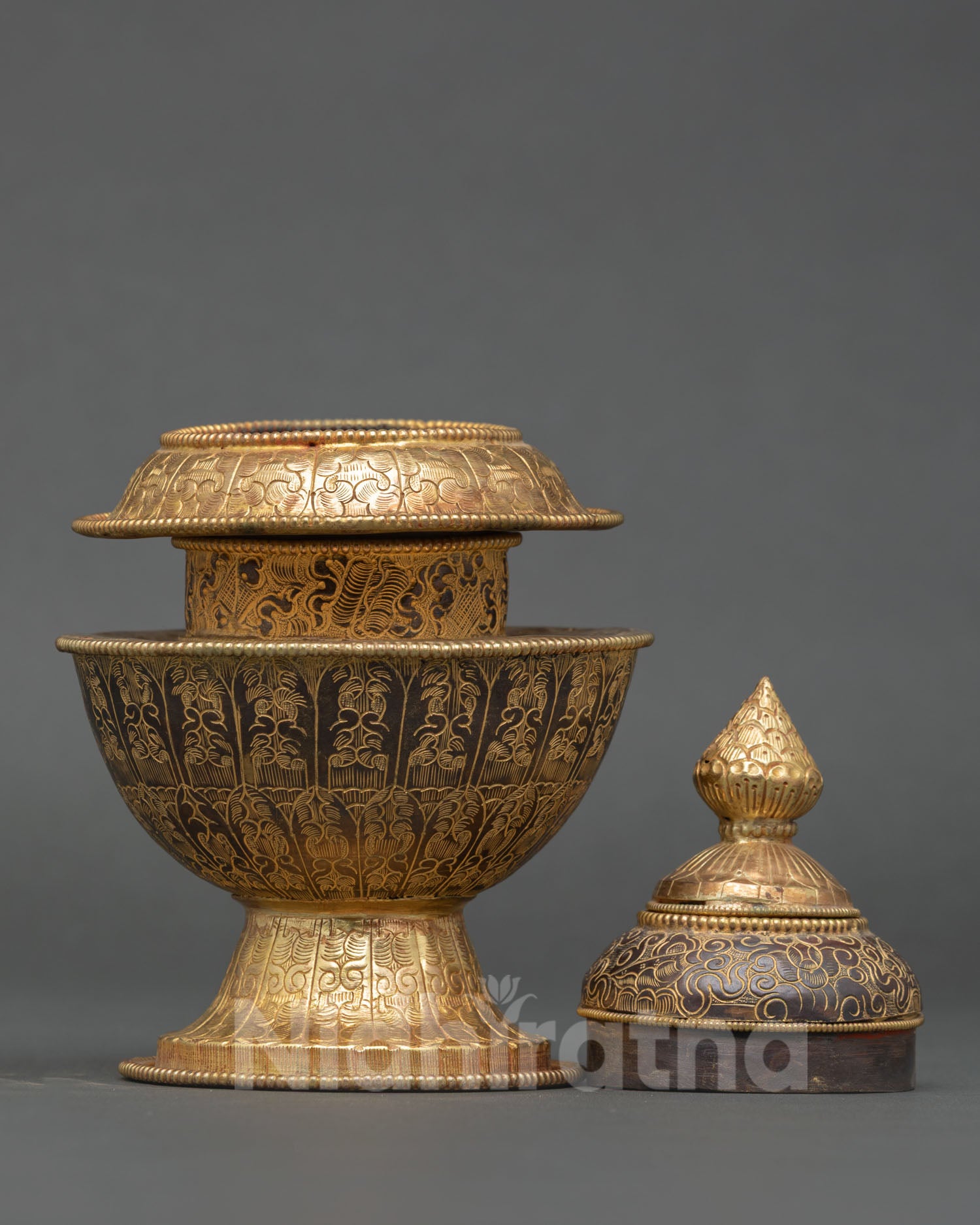 decorative himalayan neshi rice pot with lid and gold gilded patterns