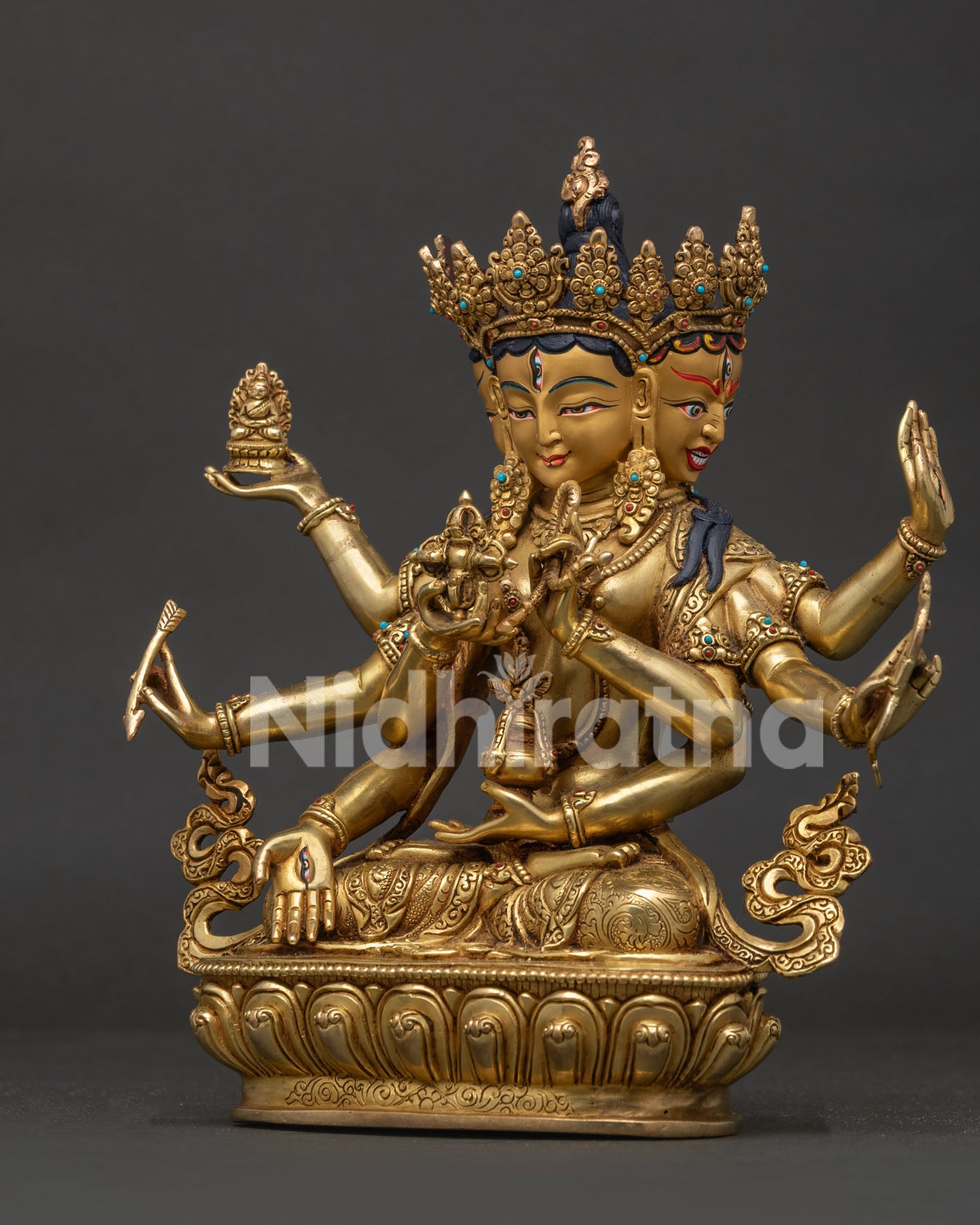Detailed Namgyalma statue featuring intricate Newari craftsmanship from Patan Nepal.
