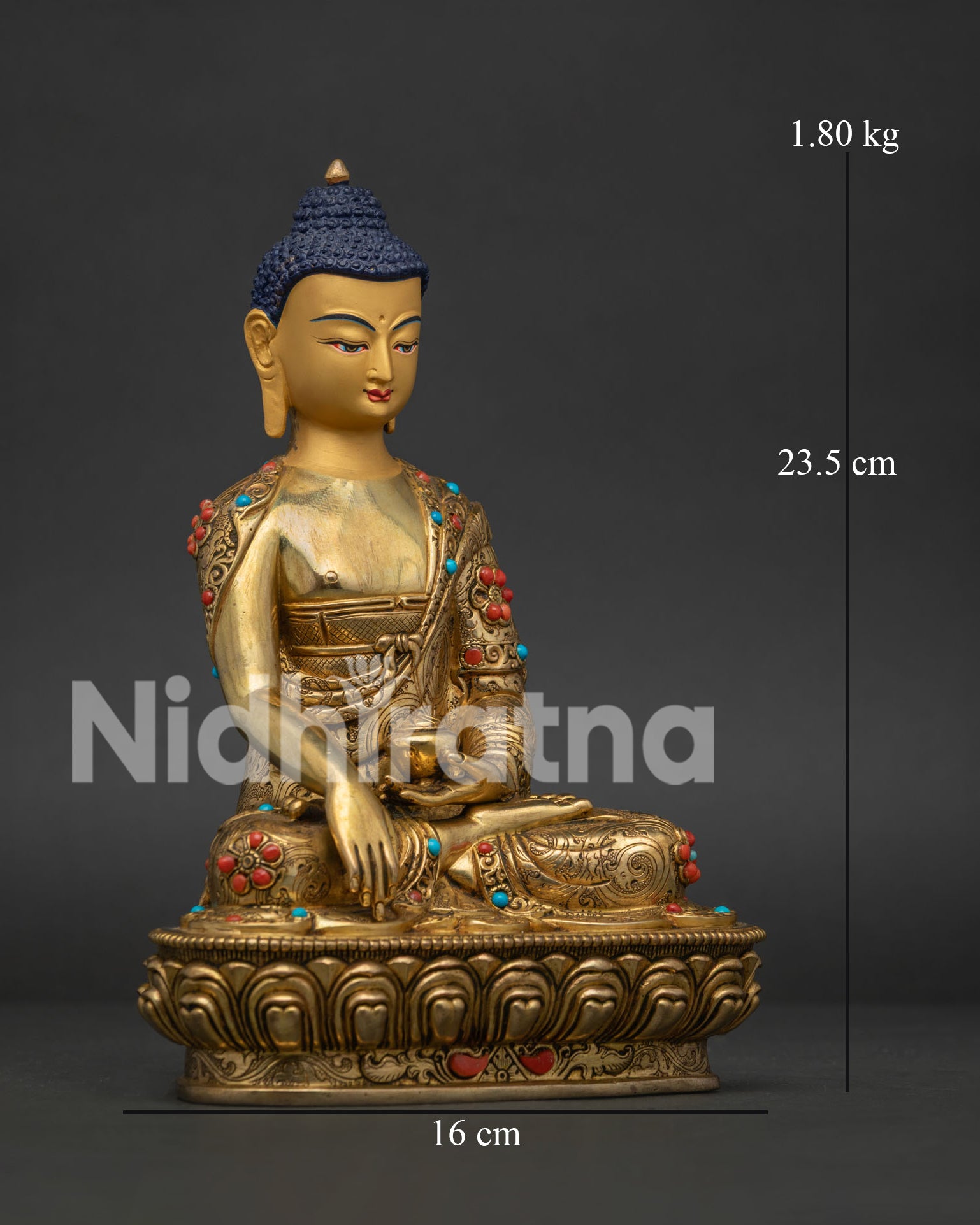 Detailed Shakyamuni Buddha and Hand Carved Floral Monk Robe Design
