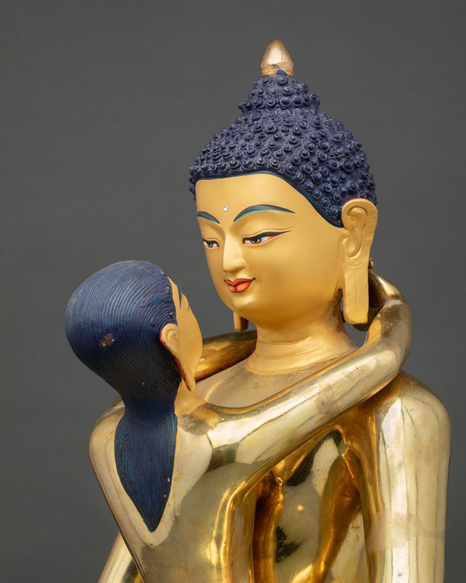Detailed Side Close-Up of Samantabhadra Yab Yum Statue on Lotus Throne with Ornaments