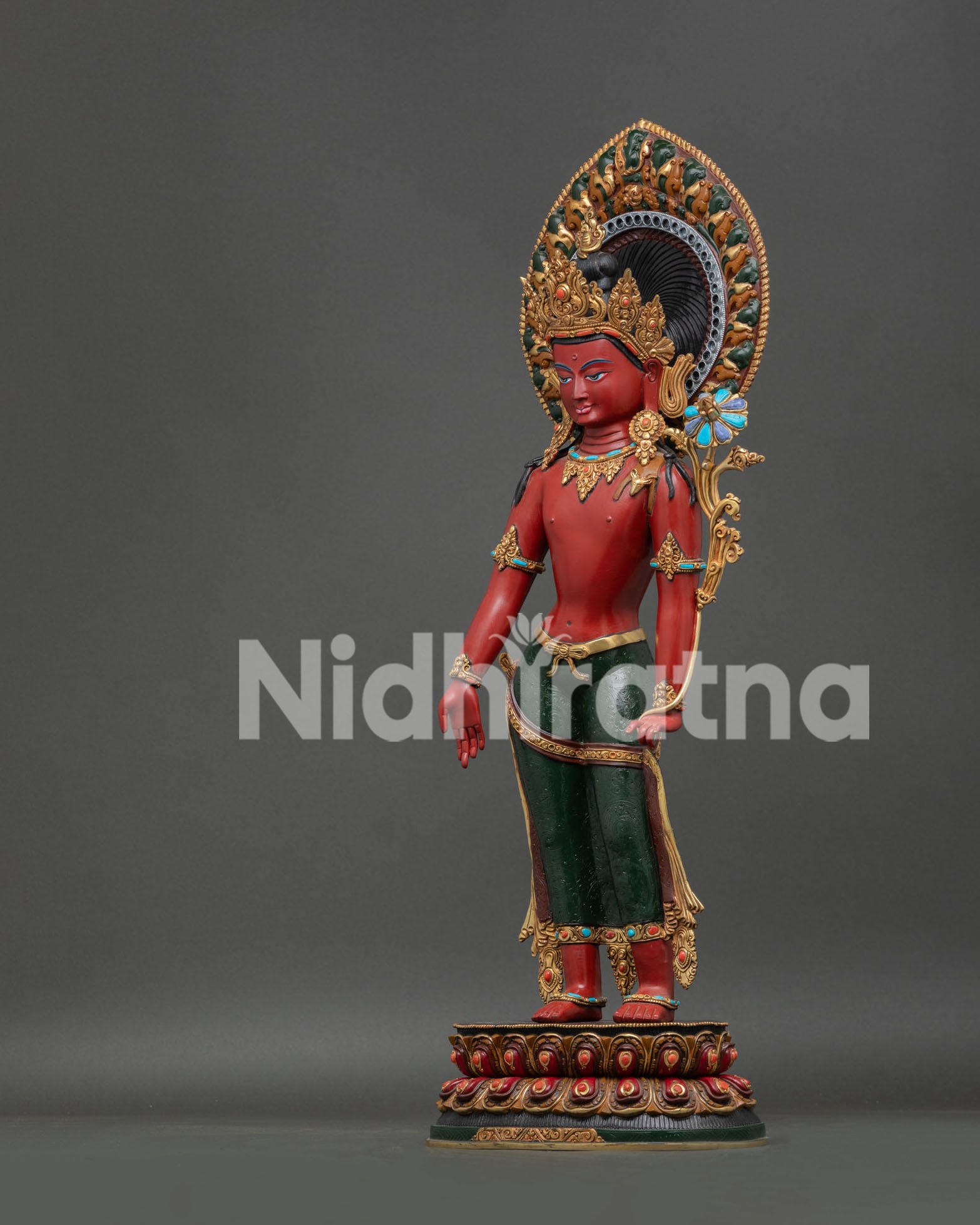Detailed View of Lokeshwor Statue Holding Utpala Lotus and Performing Varada Mudra