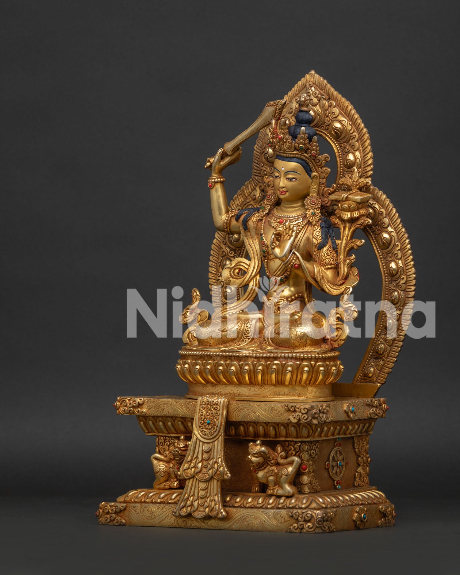 Detailed View of Manjushri Lion Throne and Prajnaparamita Scripture.