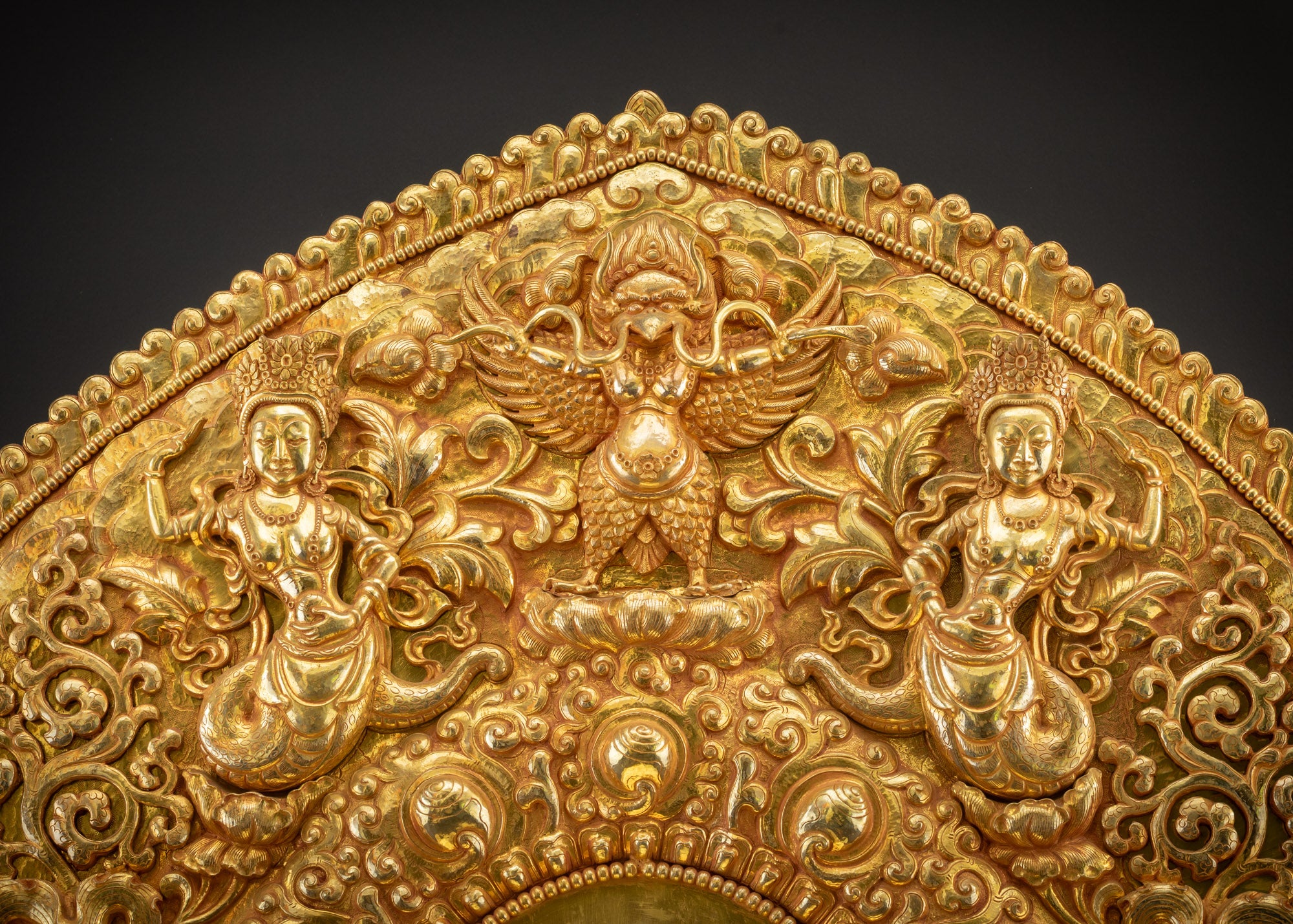 detailed Garuda figure on handcrafted Himalayan Vajrayana deity throne