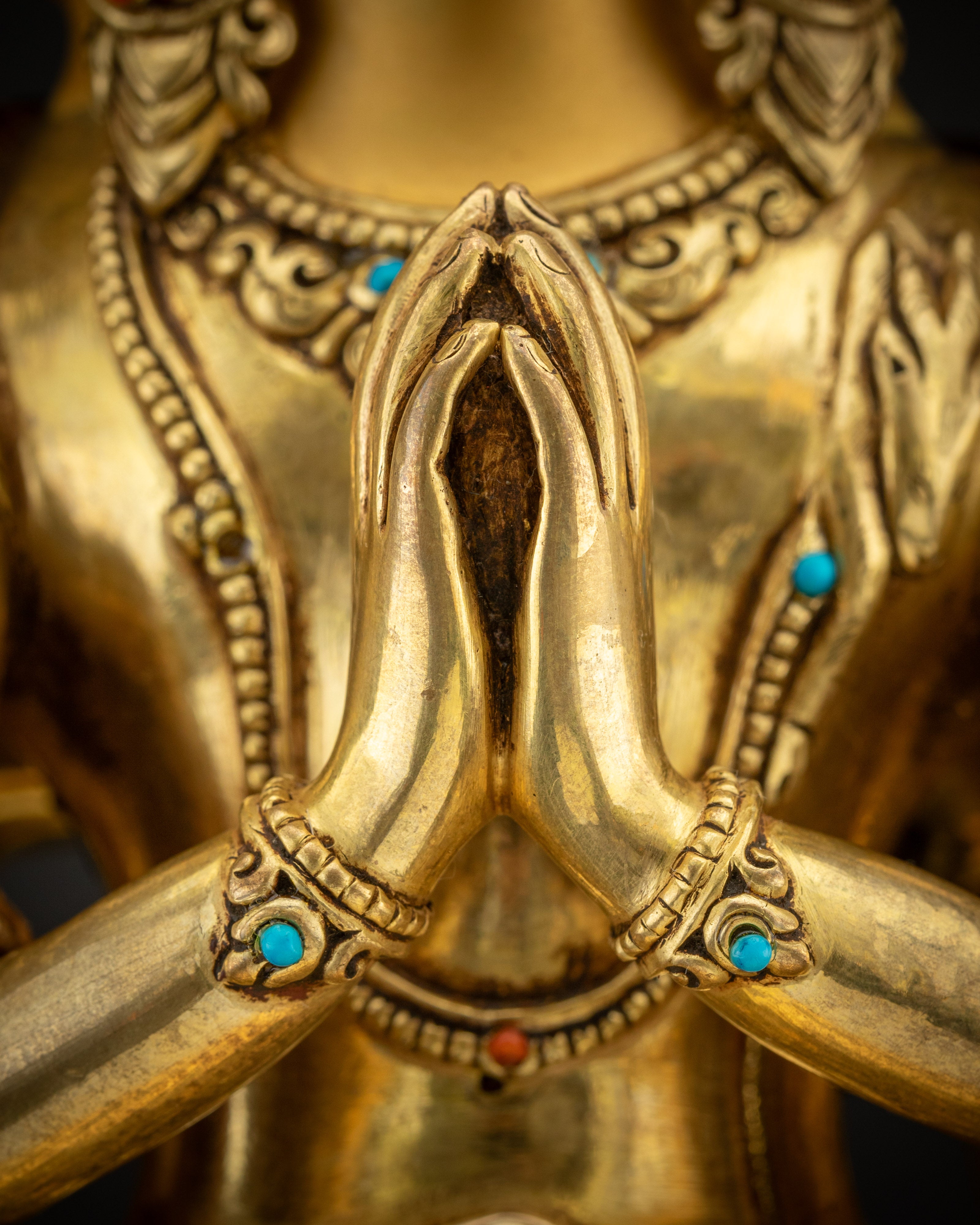 detailed gem close up 1000 Armed Chenrezig Avalokiteshvara statue adorned with gemstones
