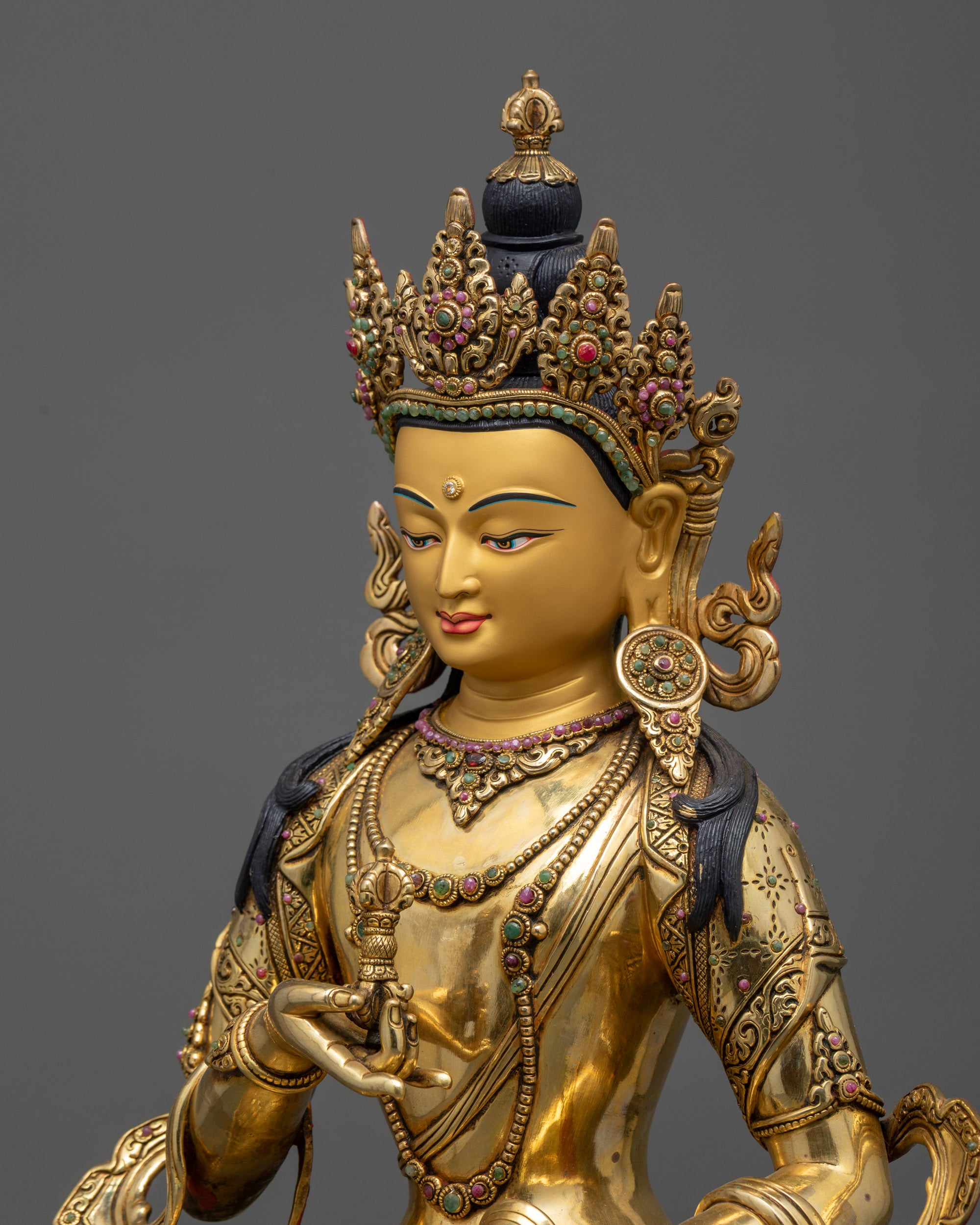 detailed side Vajrasattva statue 24k gold fire-gilded body with acrylic detailing