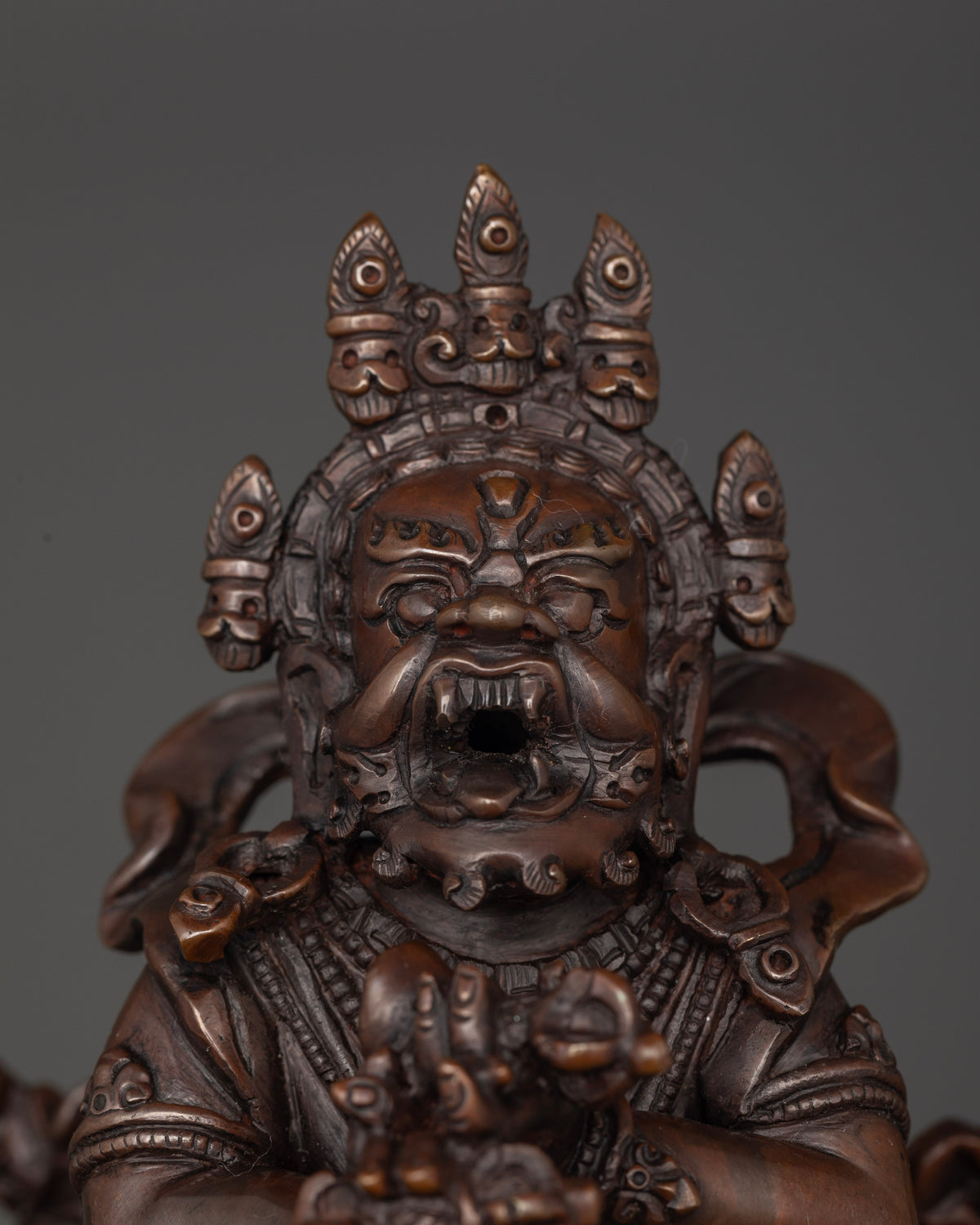 Dorje Khadro wrathful Buddhist statue with skull crown, three eyes and vajra