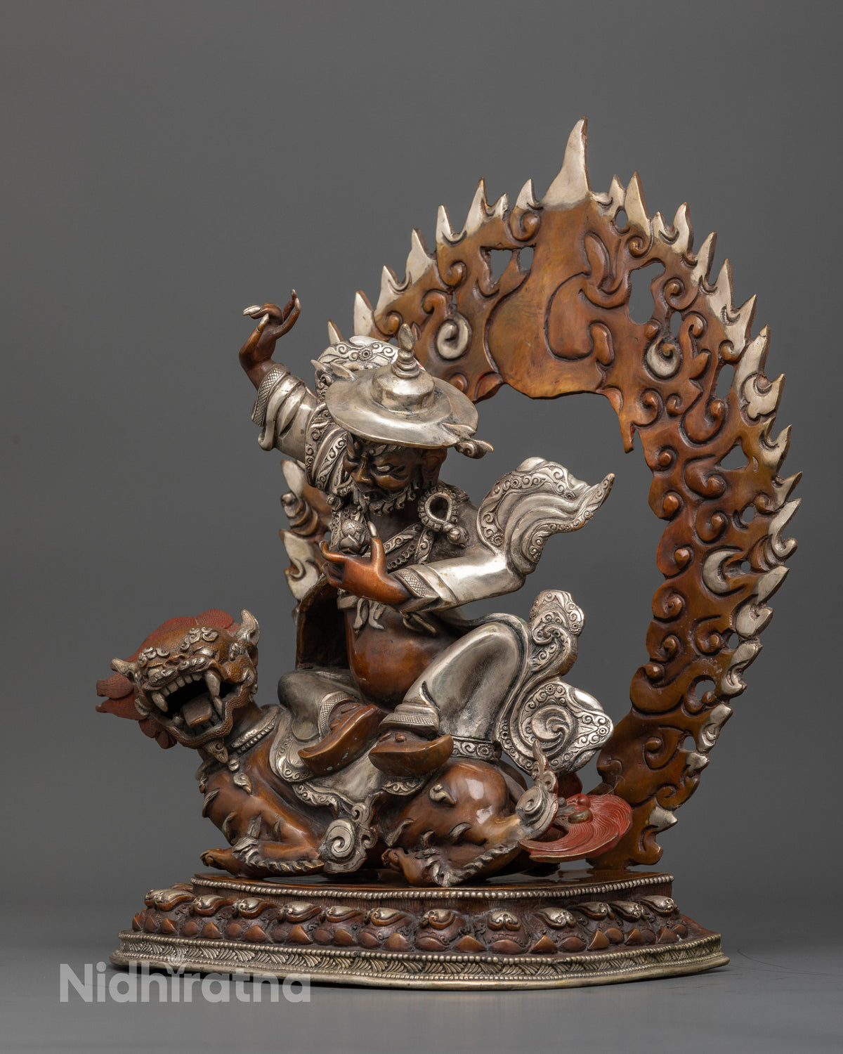 Dorje Lekpa Dharma protector statue with powerful snow lion and detailed craftsmanship