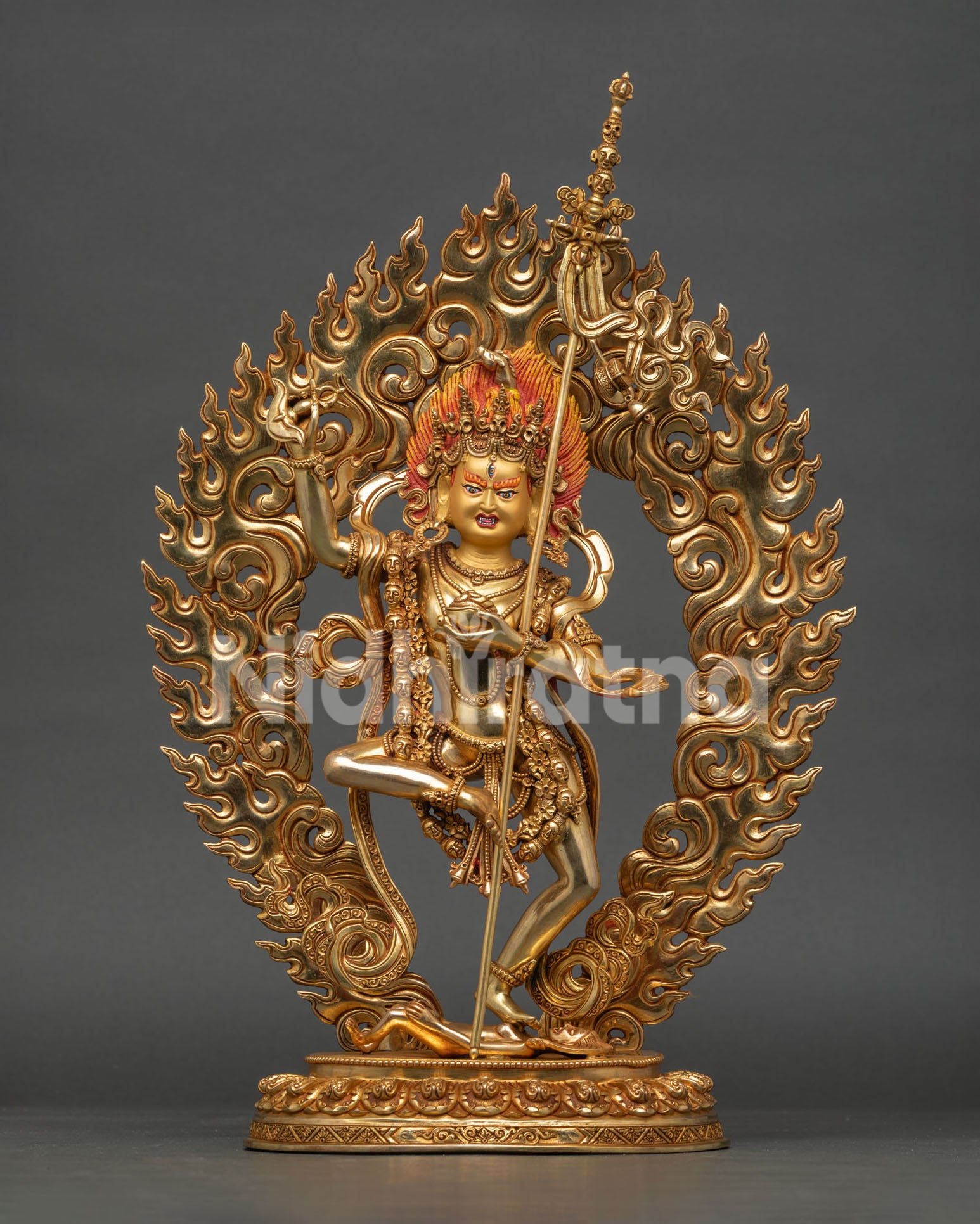 Dorje Phagmo statue, handmade in Nepal with 24K gold gilded copper and fierce expression
