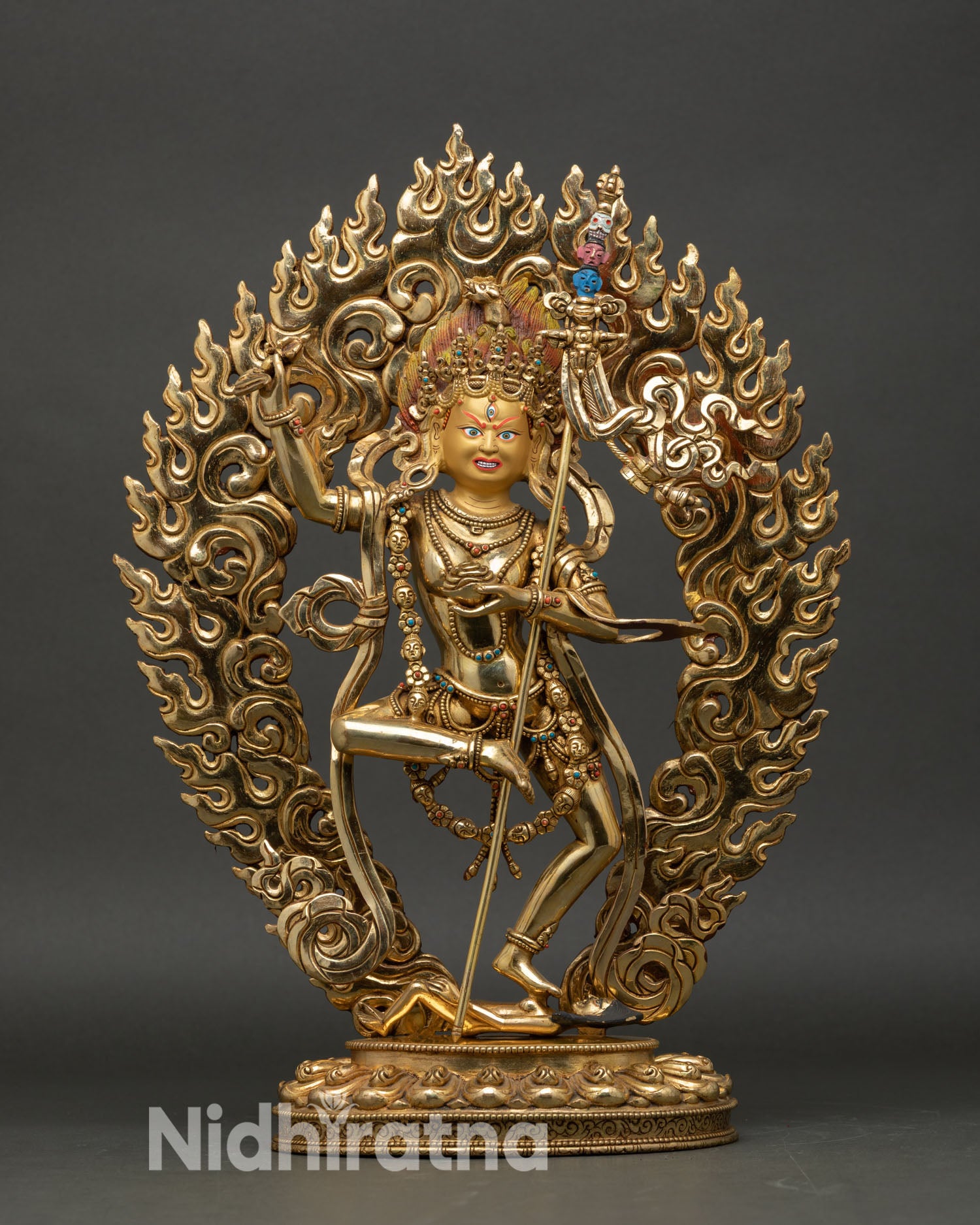 Dorje Phagmo Vajravarahi Statue Front View Fire Gilded Copper Tibetan Dakini
