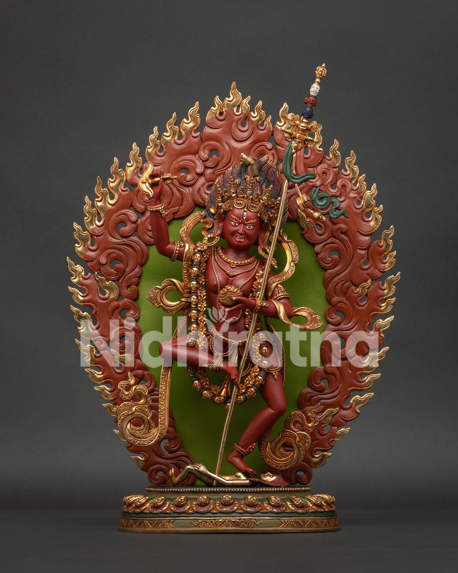 Dorje Phagmo Vajrayogini statue handcrafted in Nepal with acrylic paint and gold gilding