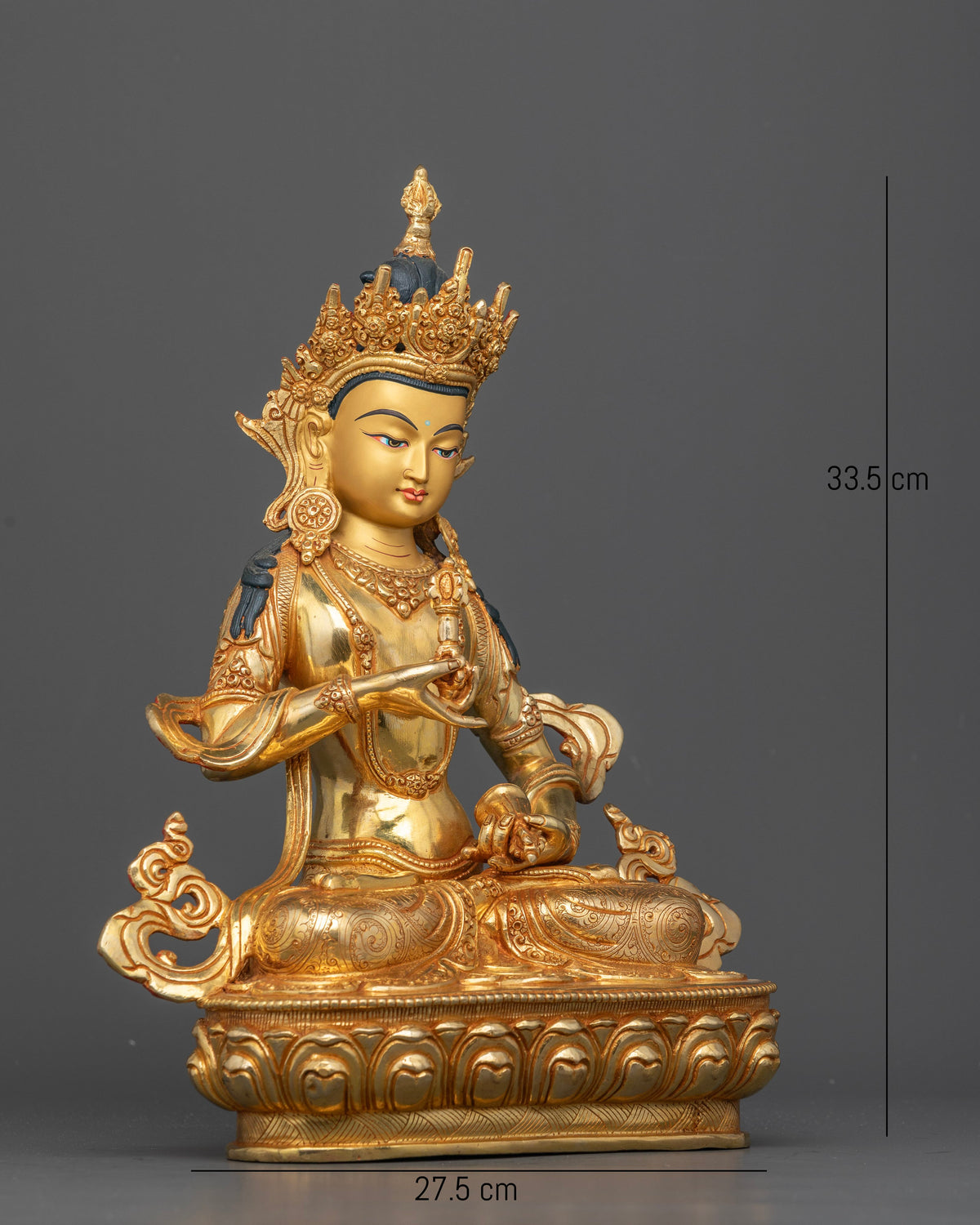 Dorje Sempa Statue seated on lotus pedestal holding vajra and bell