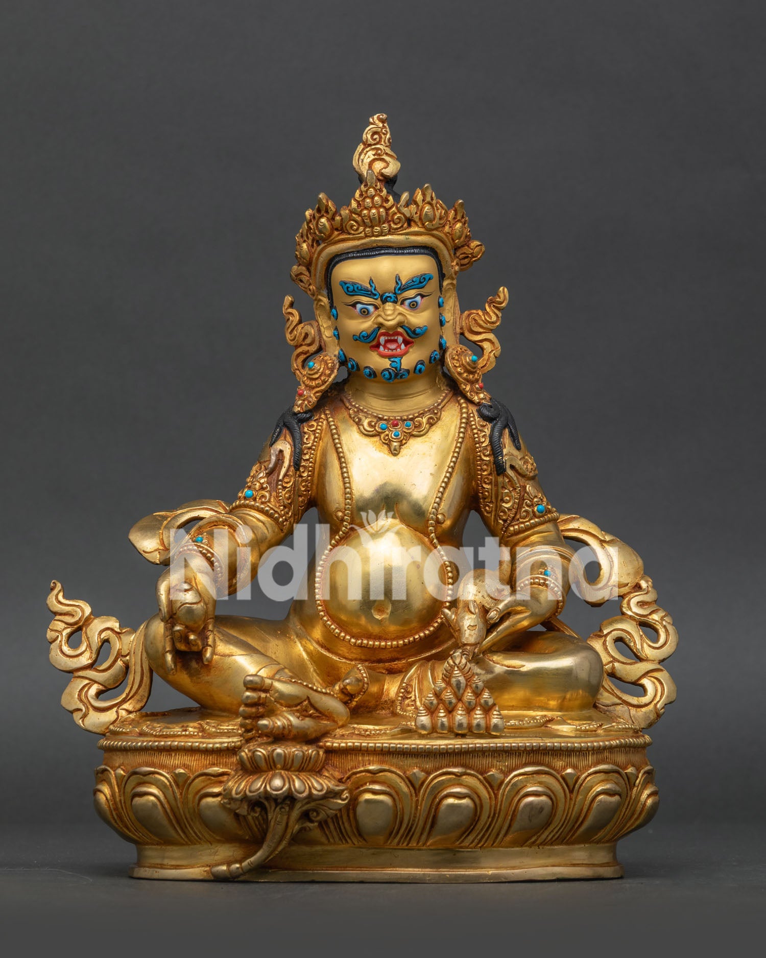 Dzambhala Statue 24K Gold Fire Gilded Copper Buddhist Wealth Deity
