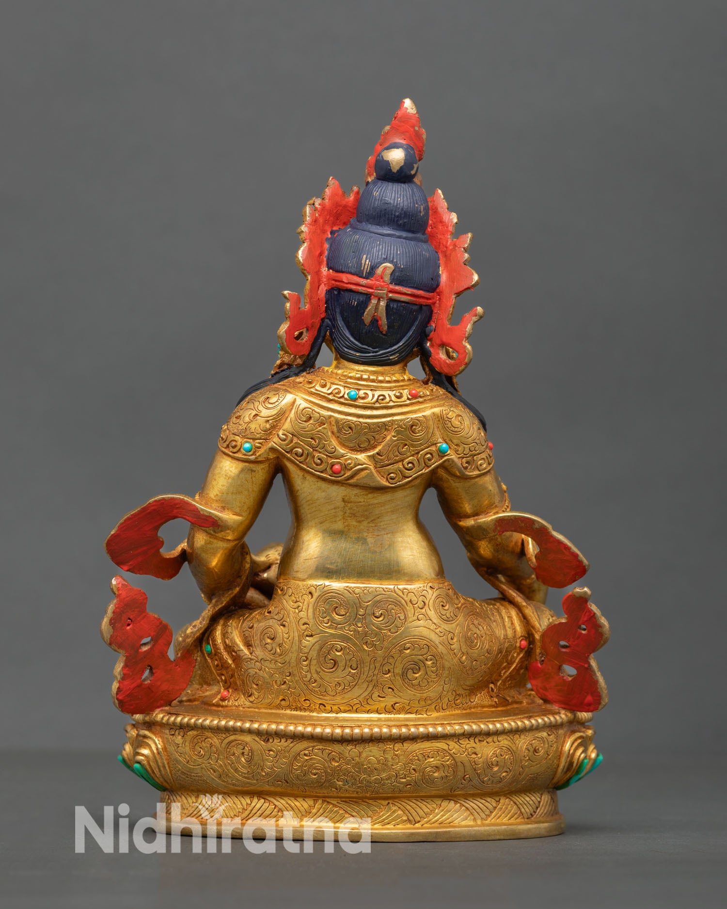 Dzambhala statue back view intricate carving copper sacred altar decor abundance prosperity meditation room statue