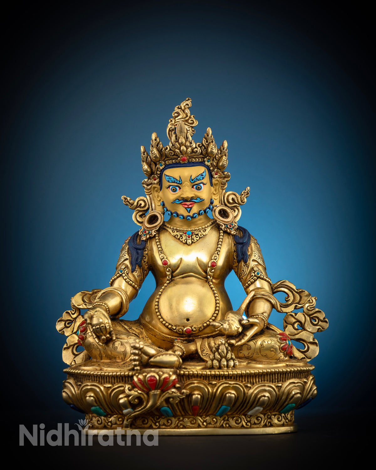 Dzambhala statue, handcrafted by Newari artisans from Patan, Nepal with 24K gold fire gilding
