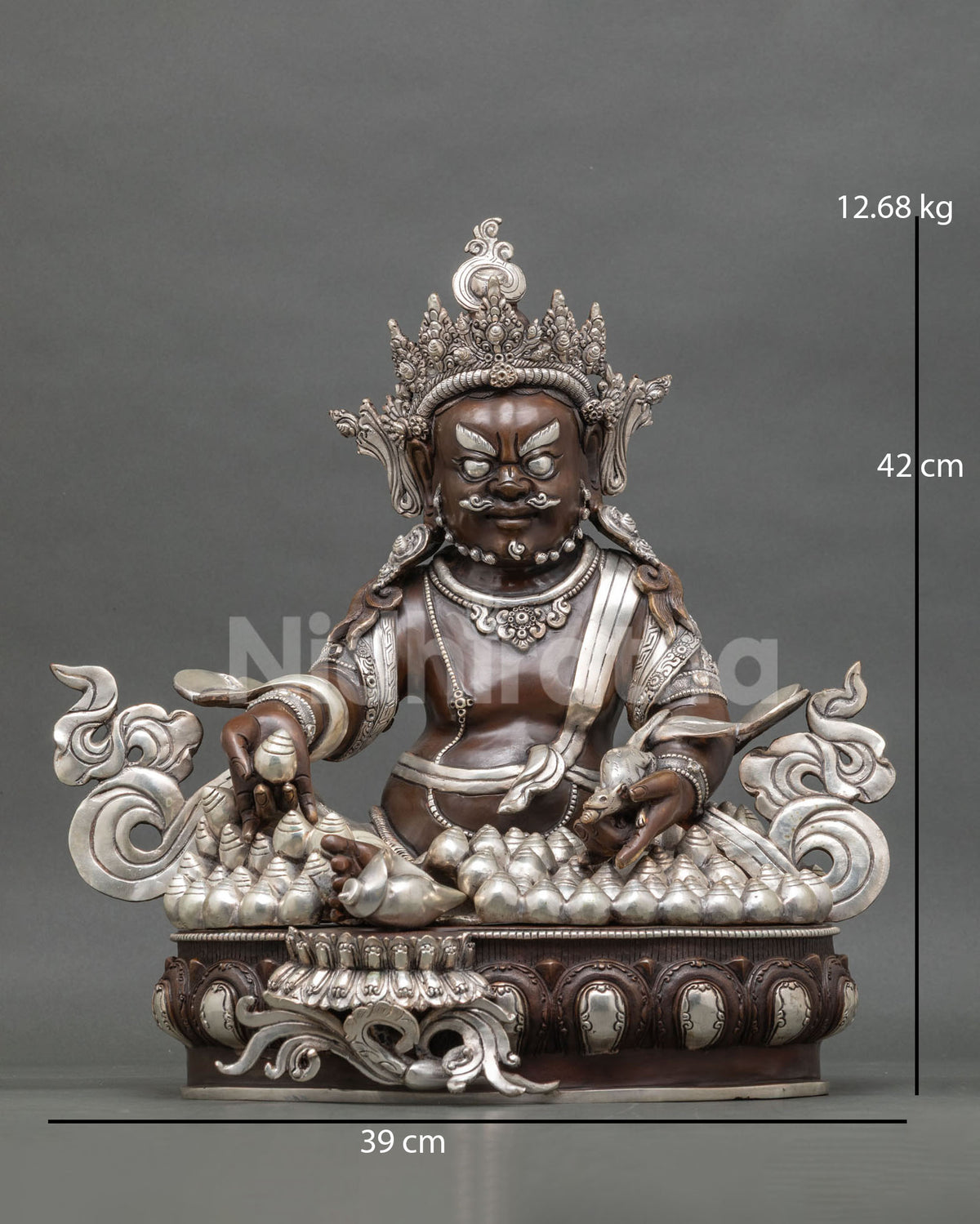 Dzambhala Statue Handcrafted by Newari Artisan from Patan, Nepal, Using Lost Wax Casting Method