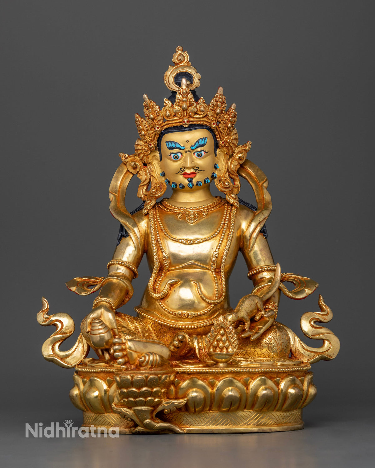 Dzambhala statue, handcrafted by Newari artisans from Patan, Nepal with 24K gold fire gilding