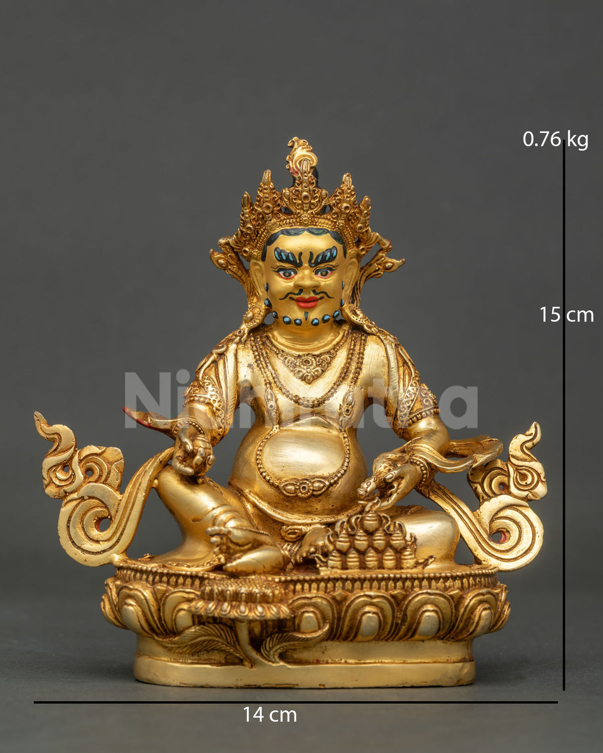 Dzambhala statue handcrafted by newari artist in patan nepal with 24k gold fire gilding.