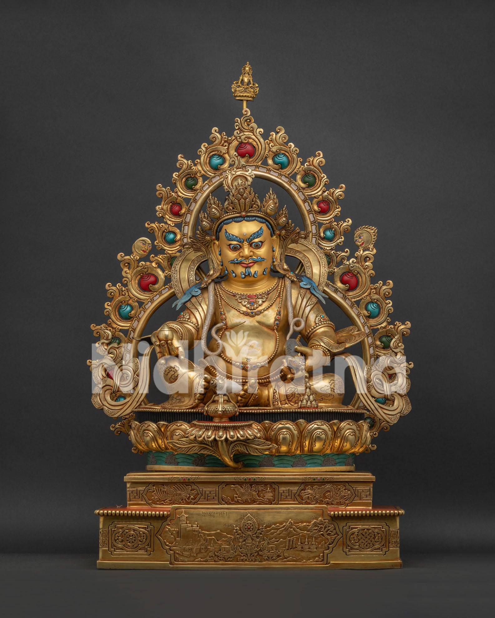 Dzambhala Statue, Nepal handmade 24K gold gilded Buddhist wealth deity statue