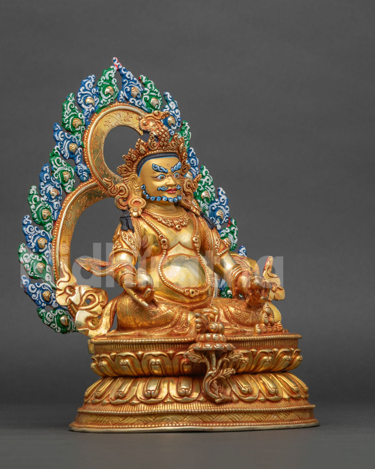 Dzambhala Statue with treasure spouting mongoose and citron fruit