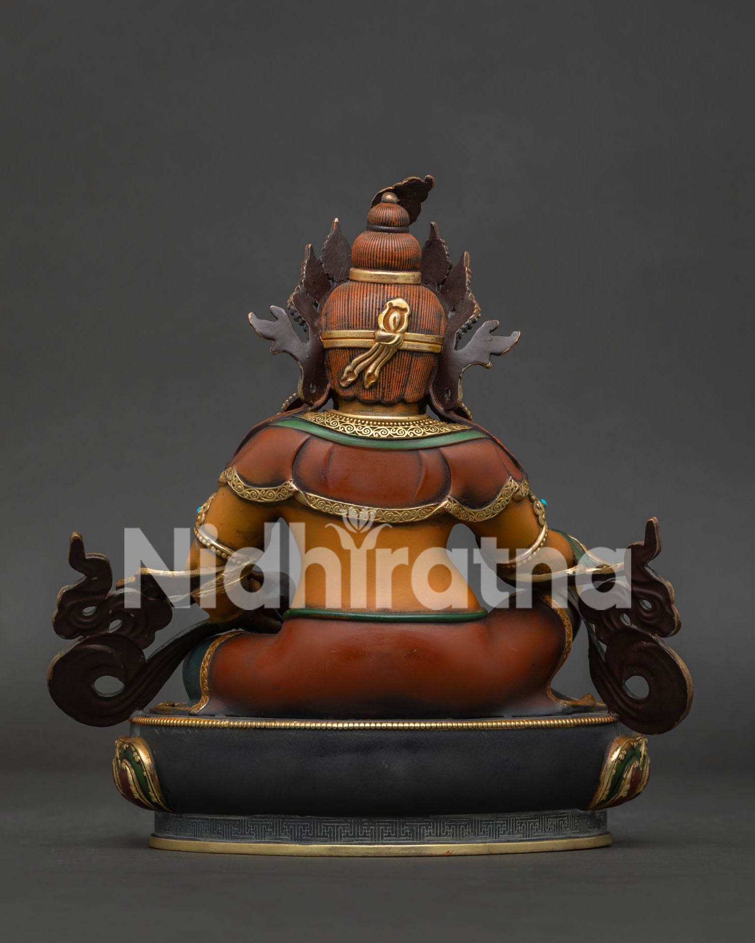 dzambhala wealth deity statue back view hand painted acrylic copper sculpture nepal