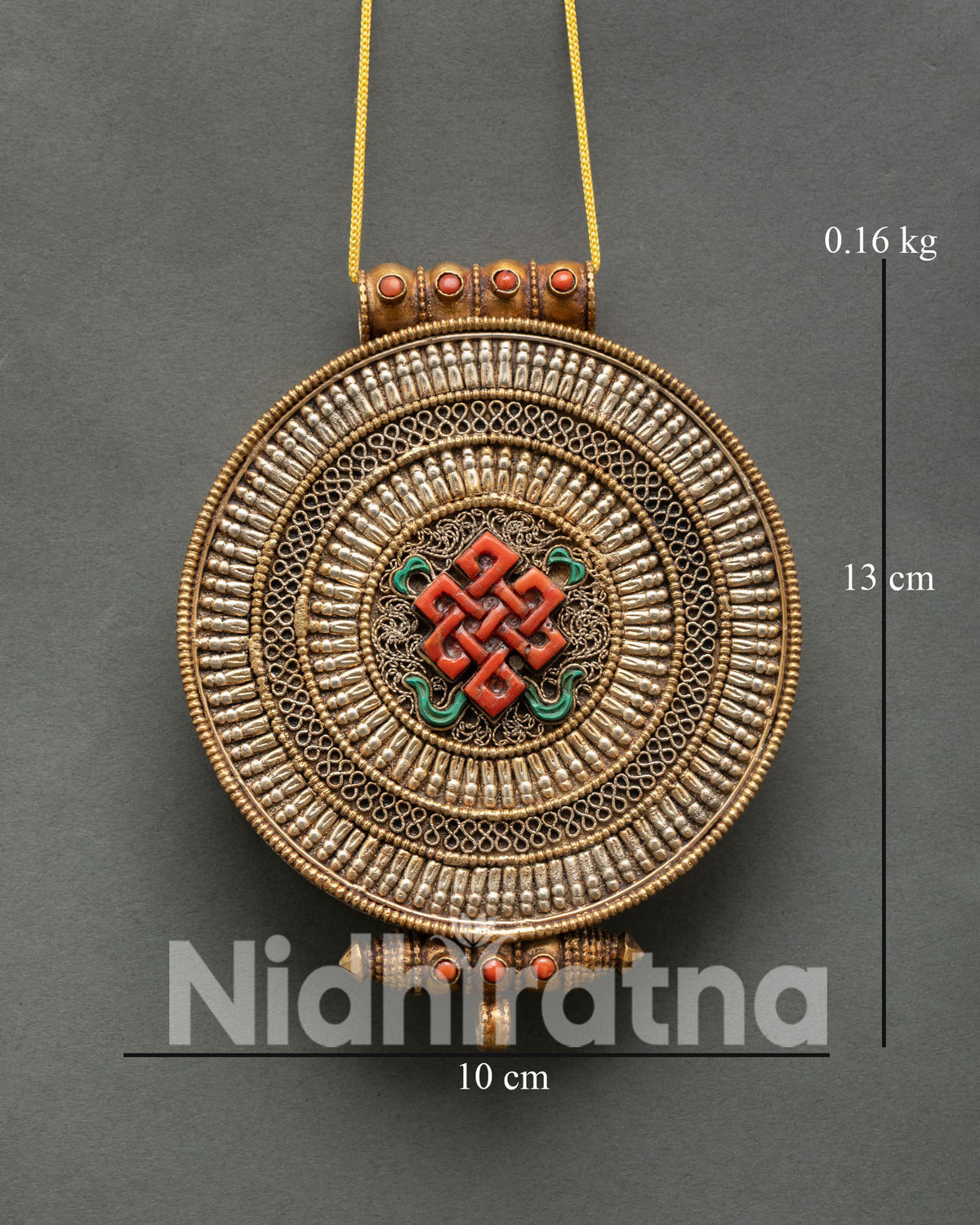 Endless Knot Ghau Box, handcrafted Nepalese copper sacred Buddhist amulet