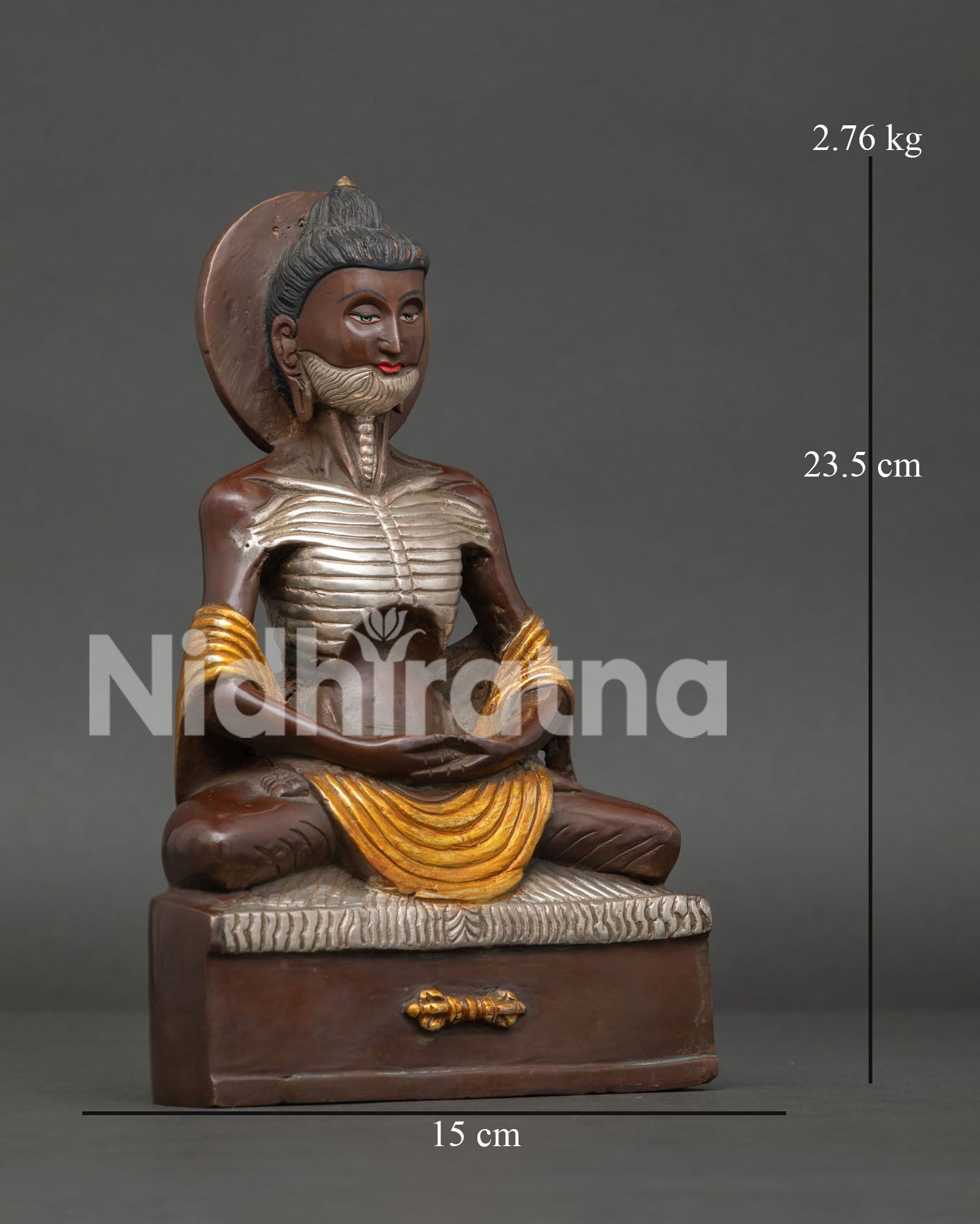 Fasting Buddha Siddhartha statue seated on pedestal symbolizing ascetic practice and enlightenment journey