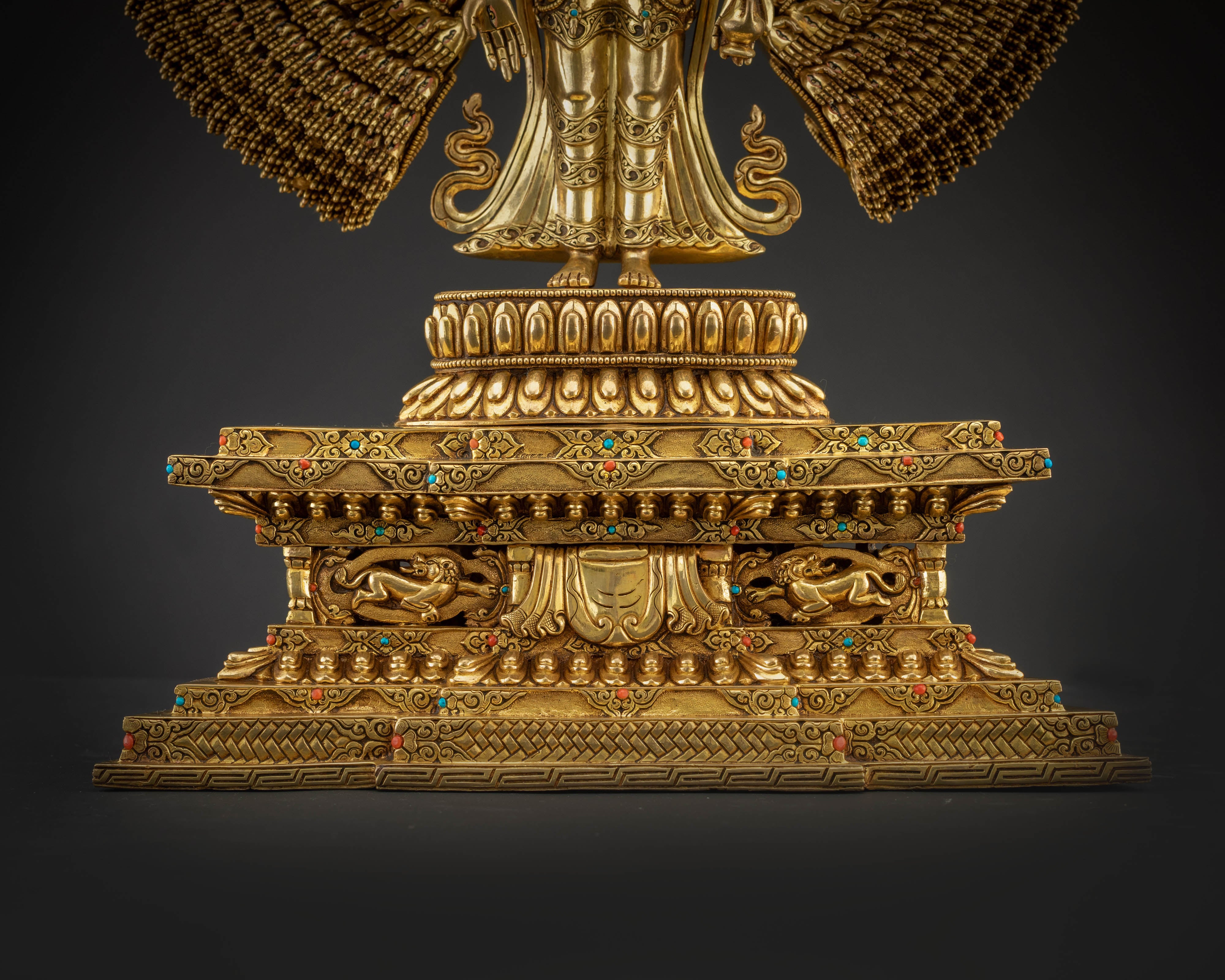 filigree detail Chenrezig Avalokiteshvara statue ornate filigree and floral carving Nepal