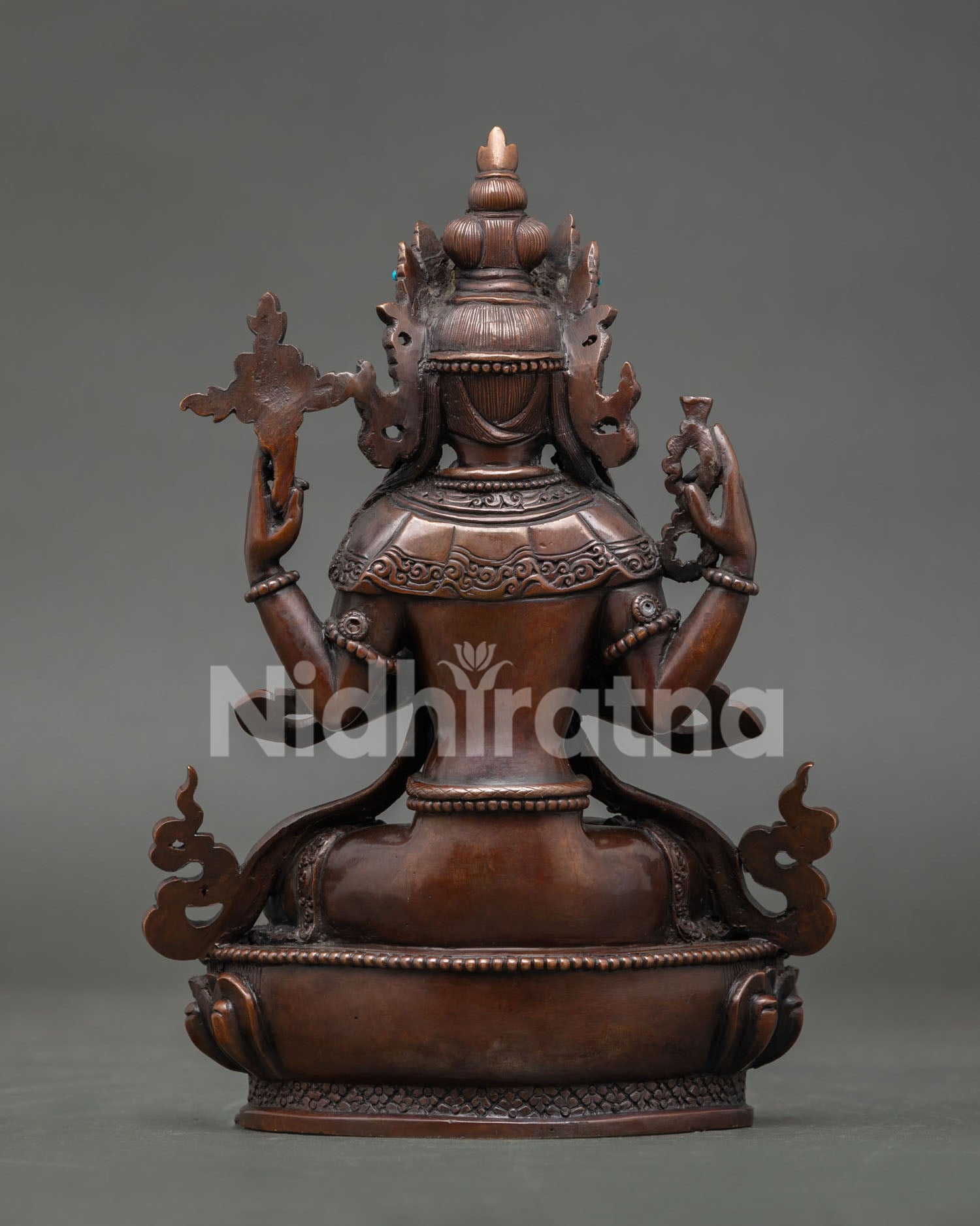 Four arm chenrezig statue showing intricate newari craftsmanship and buddhist artwork