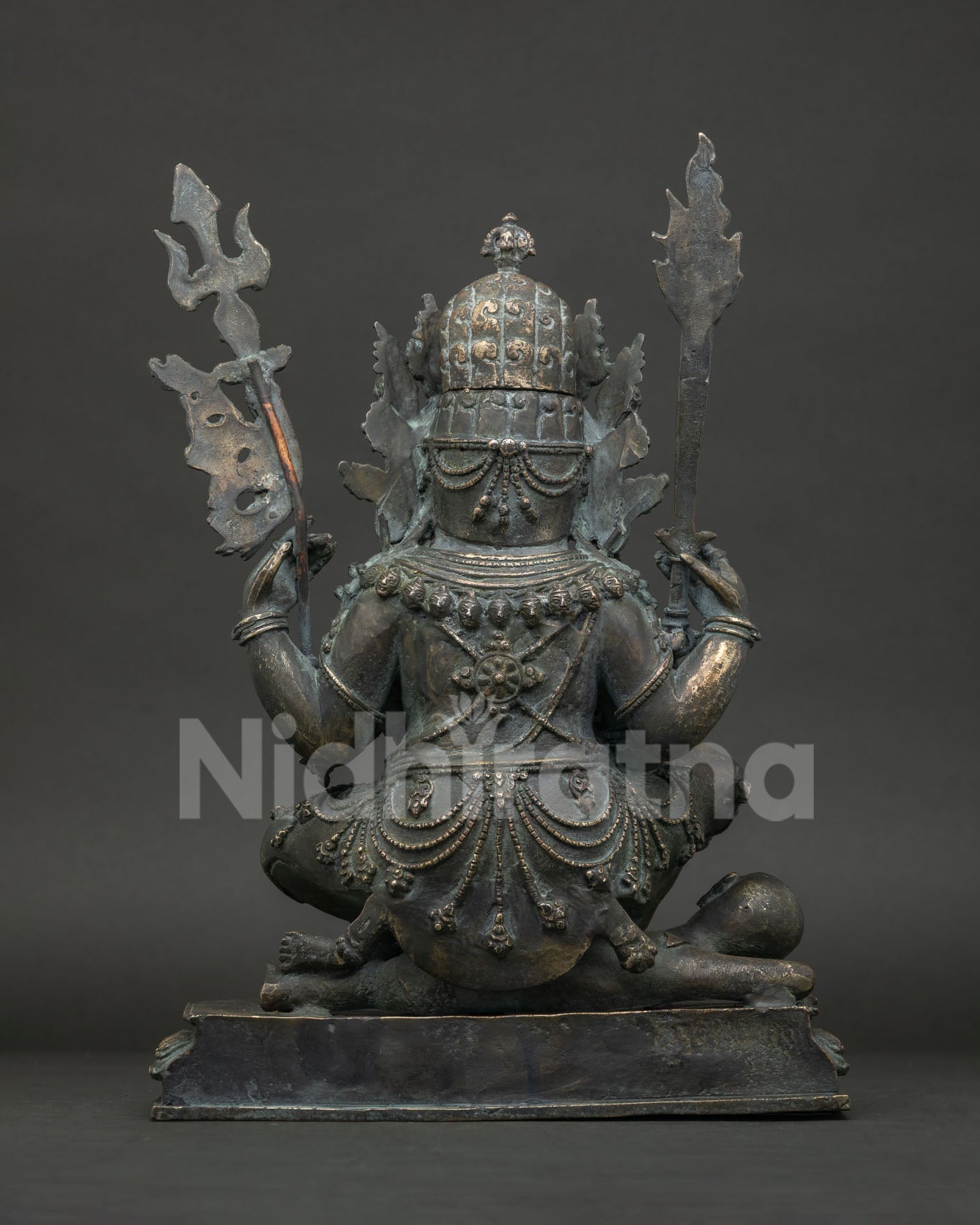 Four-Armed Mahakala Statue Vietnam back view, bronze Tibetan Buddhist protector deity