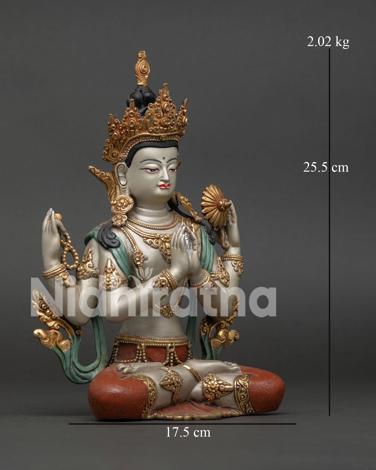 Four-Armed Avalokiteshvara Statue Right Side View with Intricate Nepalese Craftsmanship