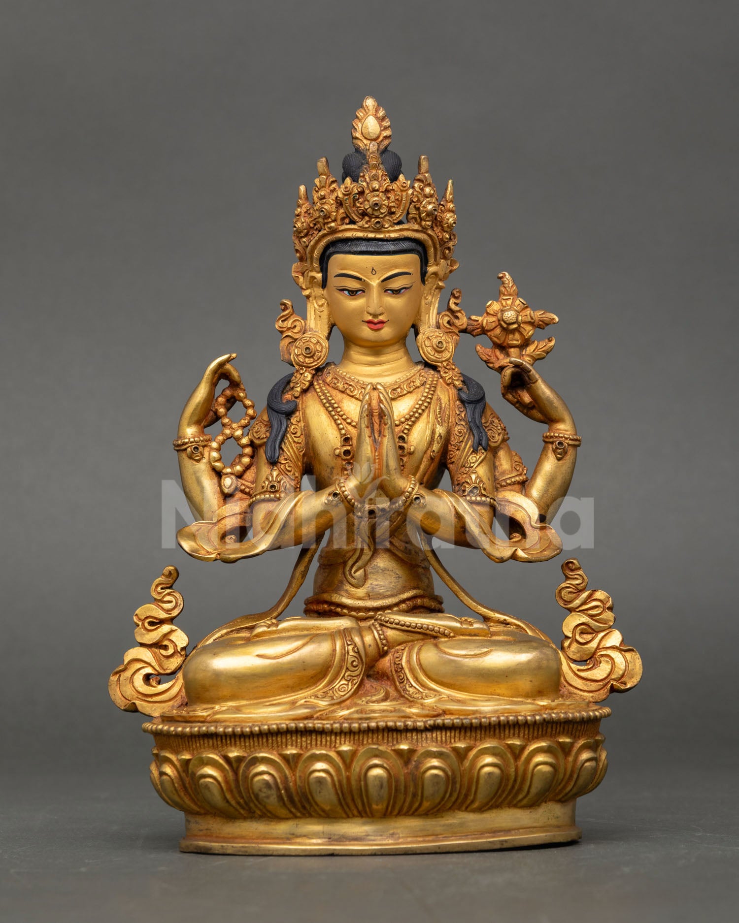 Front View of Chenrezig Statue, Four-Armed Avalokiteshvara, Buddhist Compassion Deity