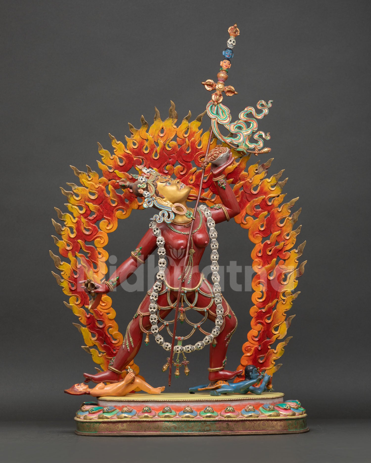 Front view Grand Vajrayogini statue handmade in Nepal, copper gold gilded, 26 inch tantric deity