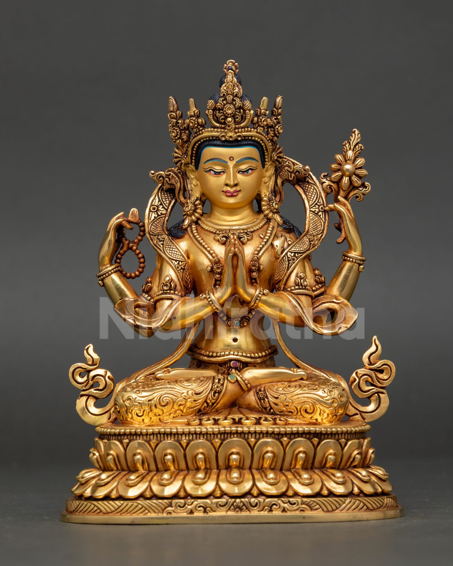 Handmade Chenrezig statue copper Avalokiteshvara Bodhisattva Nepal altar sculpture