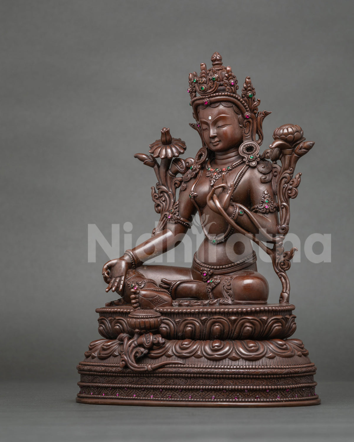 Front view of authentic Newari craft Green Tara meditation statue