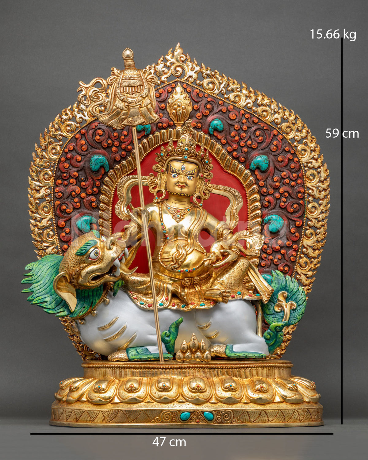 Front View of Gold Gilded Namtoshe Statue, Buddhist Guardian King of the North