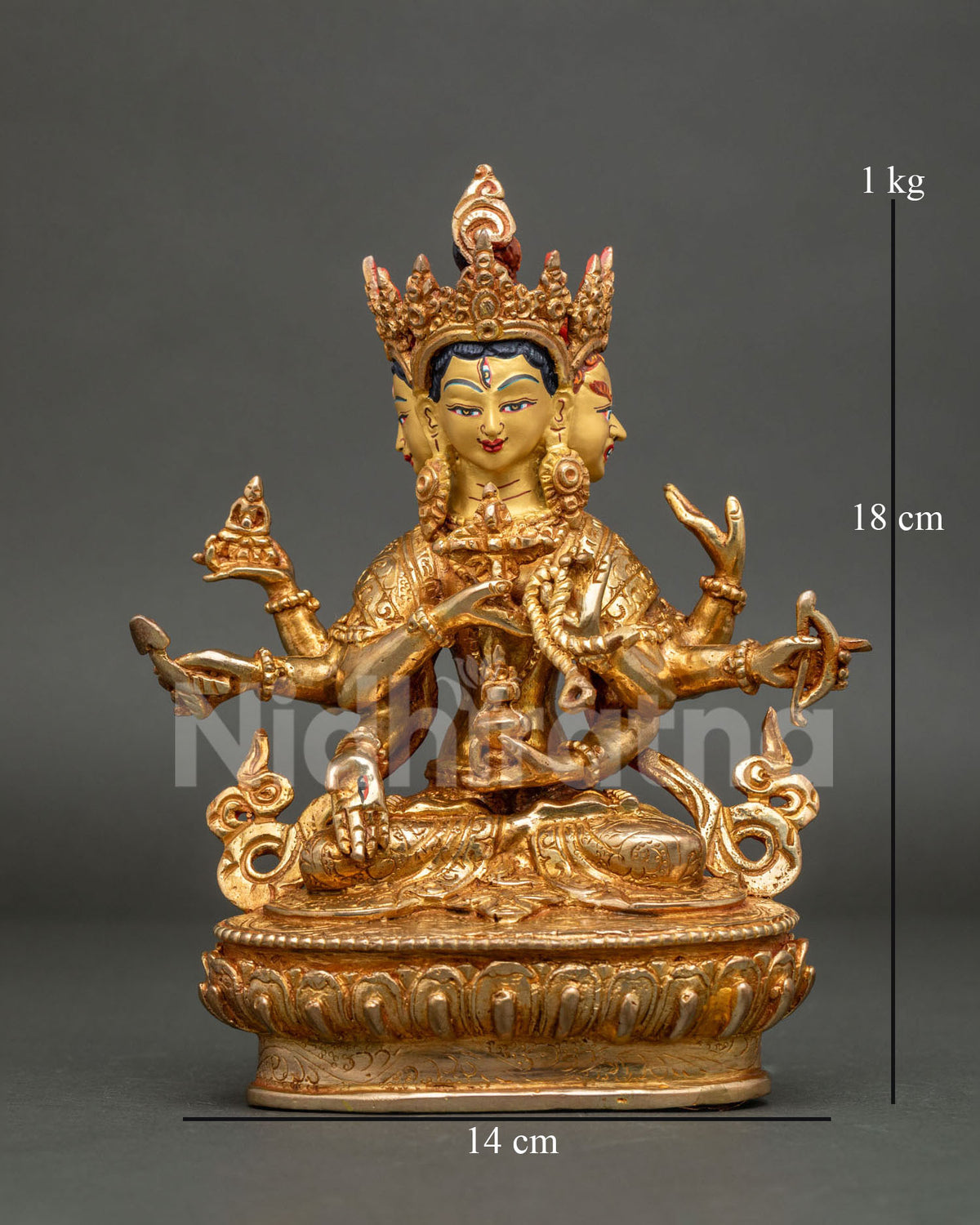 Front view of Namgyalma Statue handcrafted by Newari artisans in Patan, Nepal