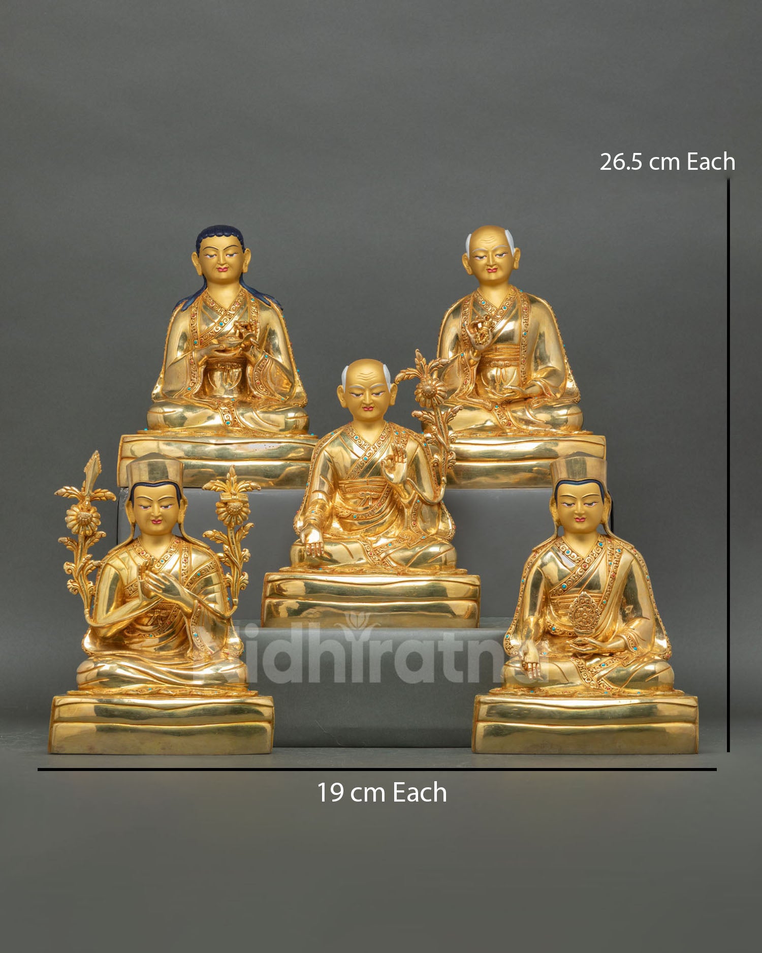 Five Shakya Master Statue Set - Himalayan Buddhist Lineage Figures