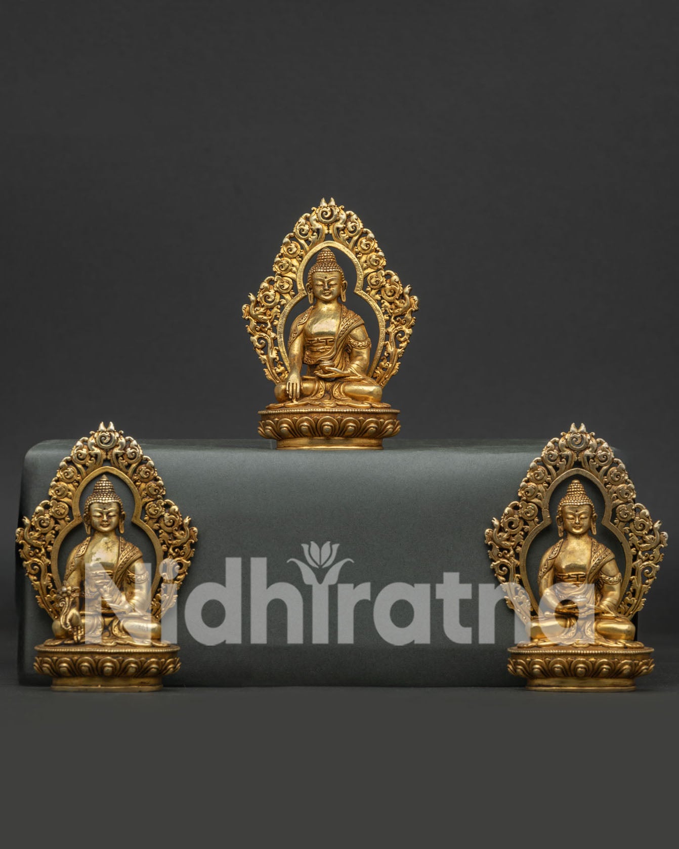 Front view of Three Buddha Set with Shakyamuni Amitabha and Medicine Buddha