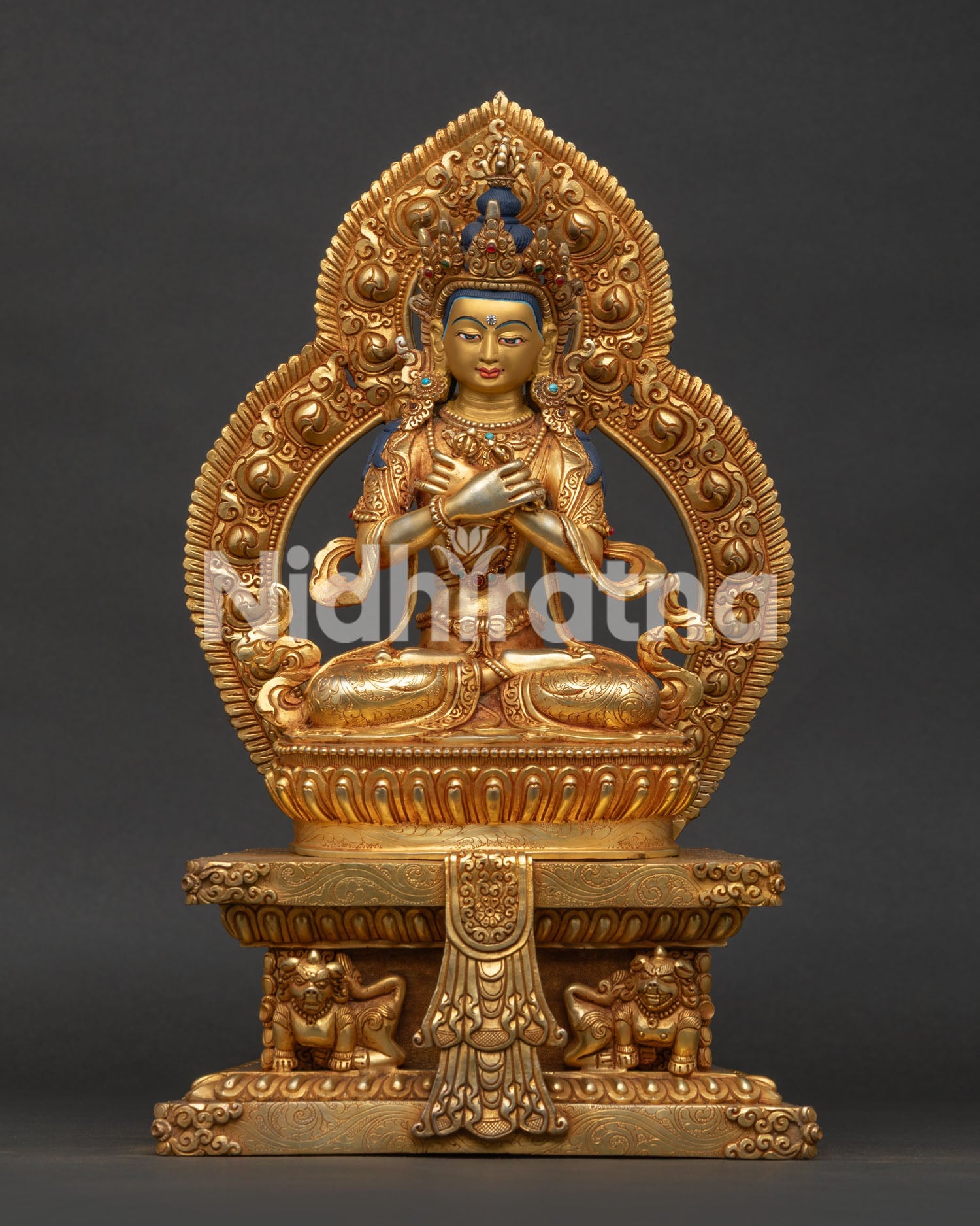 Front view of Vajradhara Buddha Statue handcrafted with 24K gold gilding in Nepal