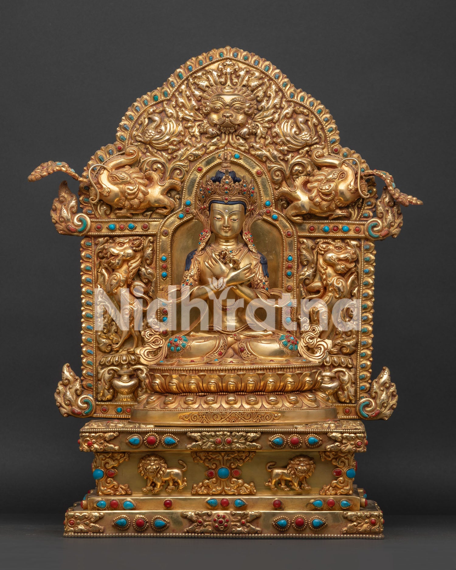 front view of vajradhara statue handcrafted in nepal with gold fire gilding