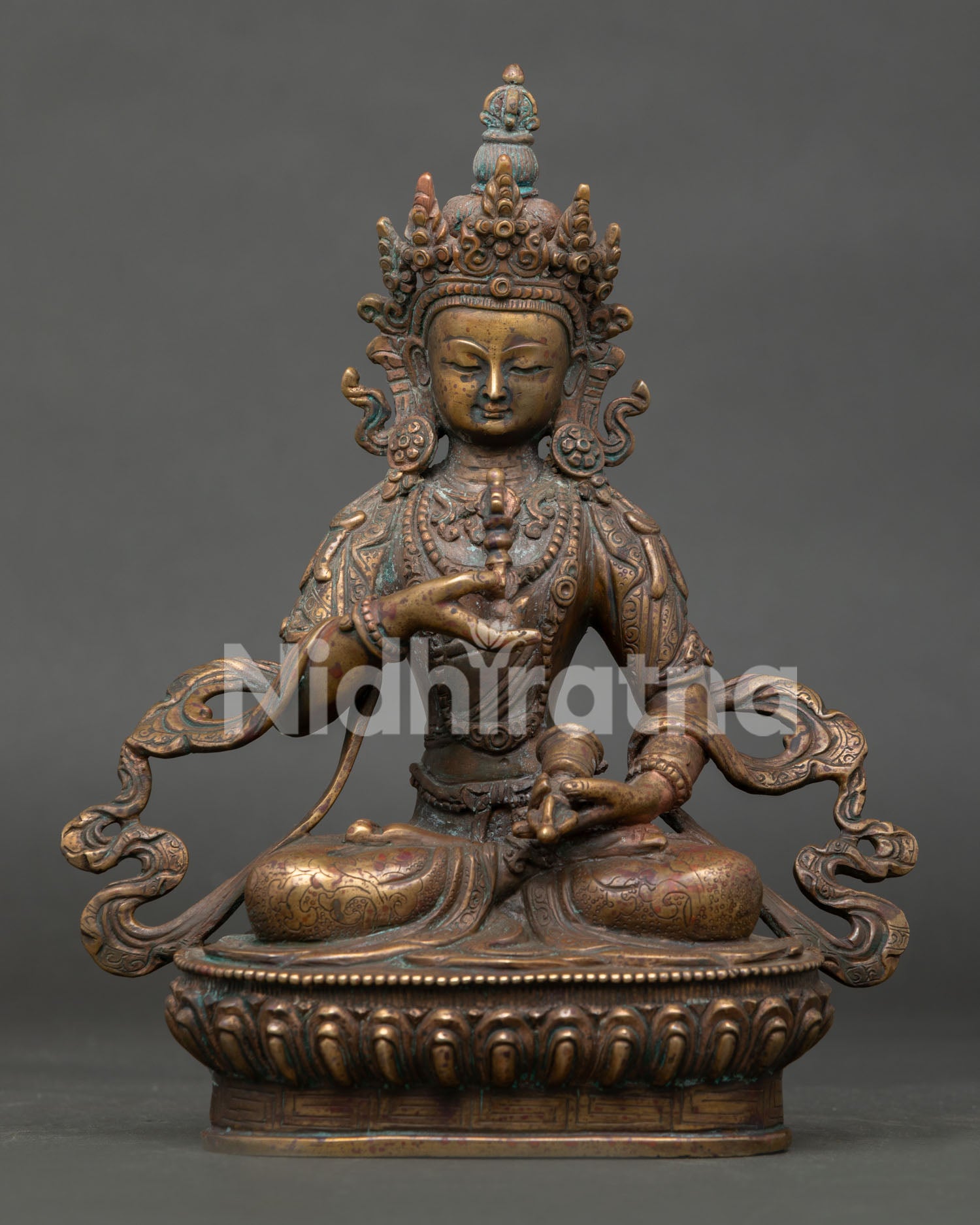 Front view oxidized Vajrasattva Statue handcrafted copper Buddhist art Nepal