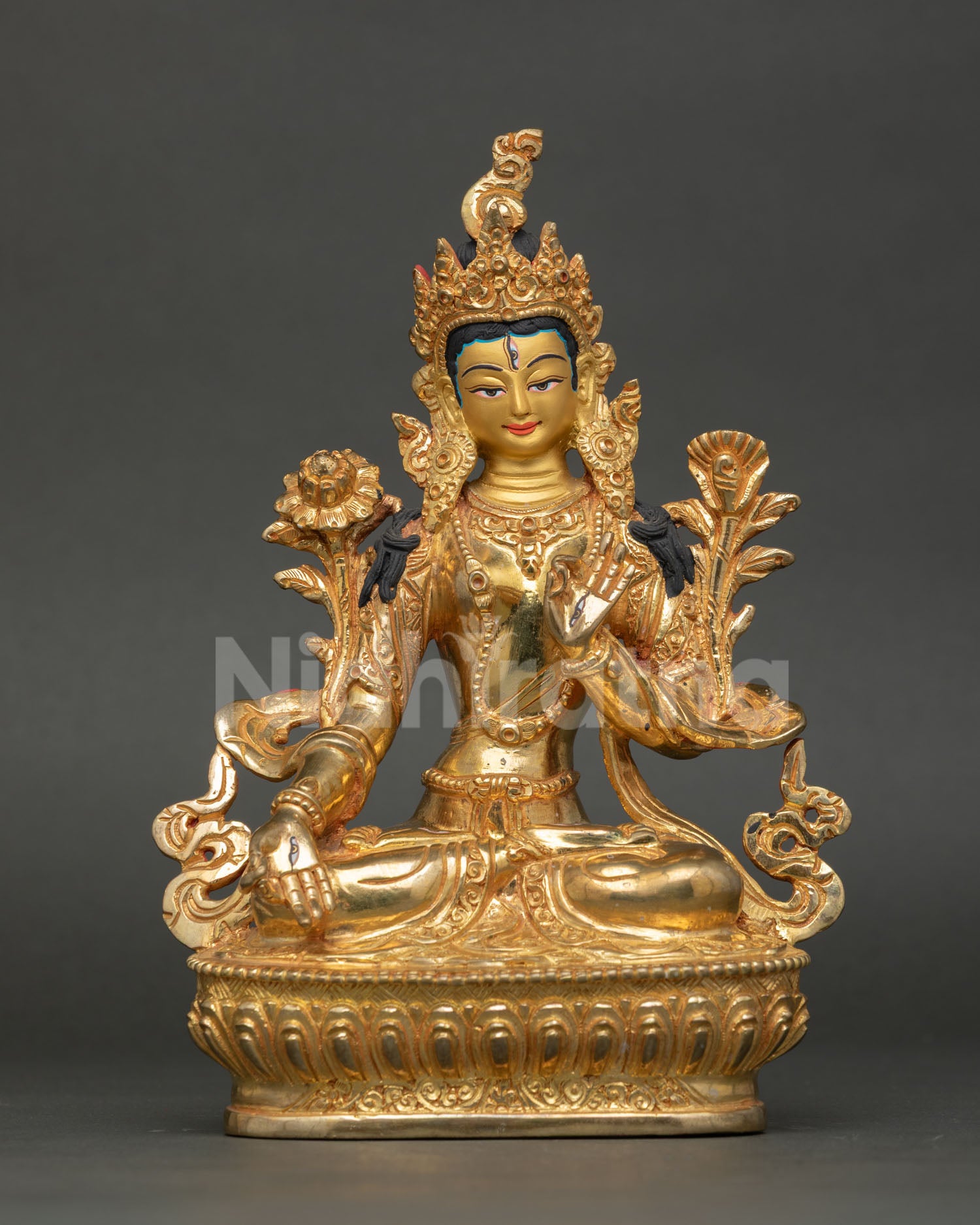 Front View of White Tara Statue, Seven Eyed Goddess, Nepalese Buddhist Healing Deity