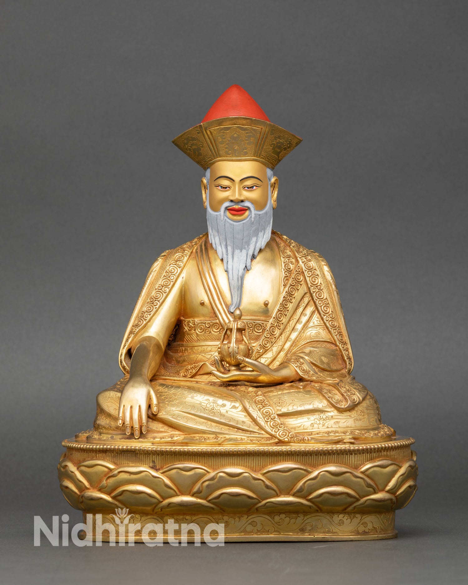 front view zhabdrung rinpoche statue copper gold gilded buddhist art nepal